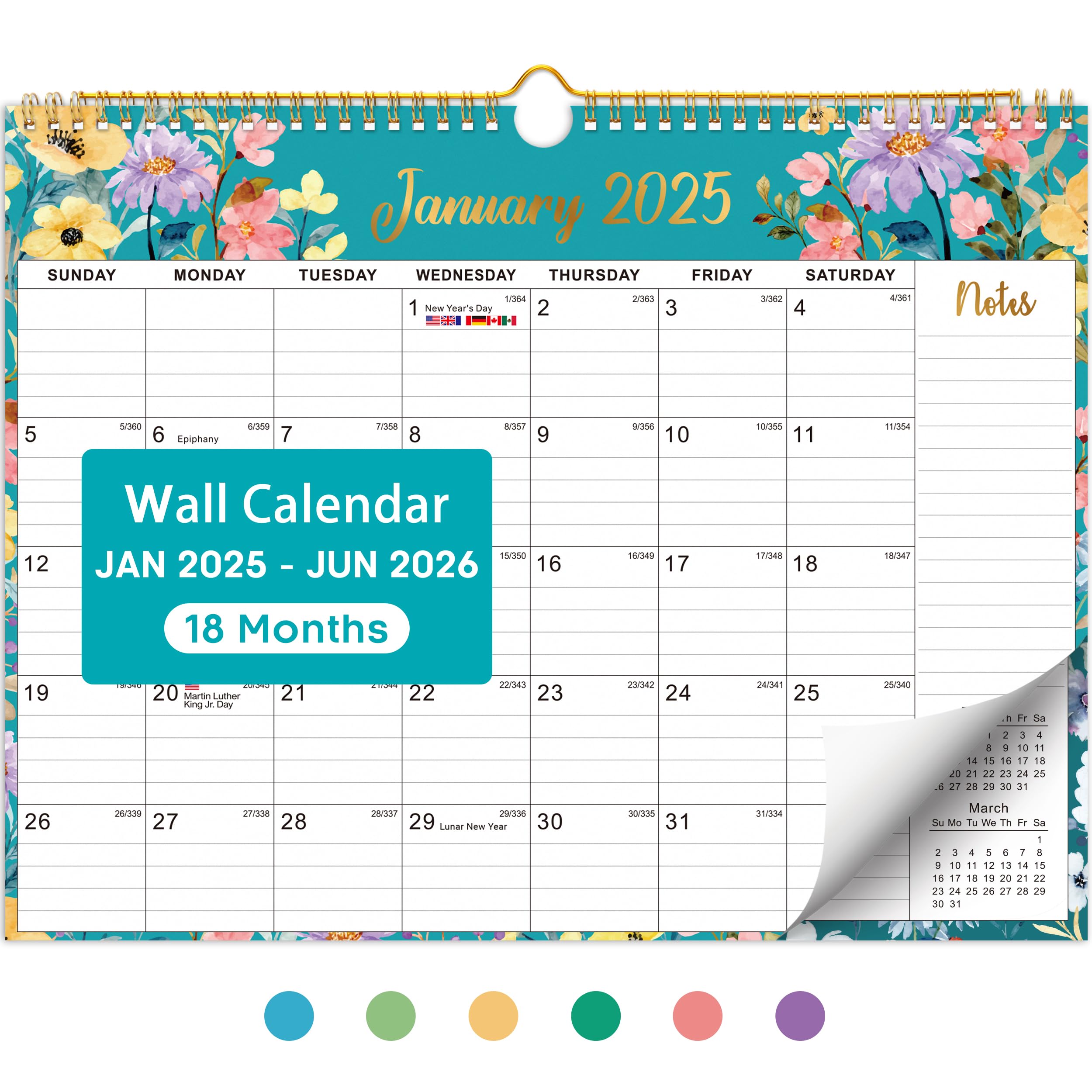 2025-2026 Monthly Wall Calendar with Spiral Binding - 18 Months (Jan 2025 to Jun 2026) - 11.5