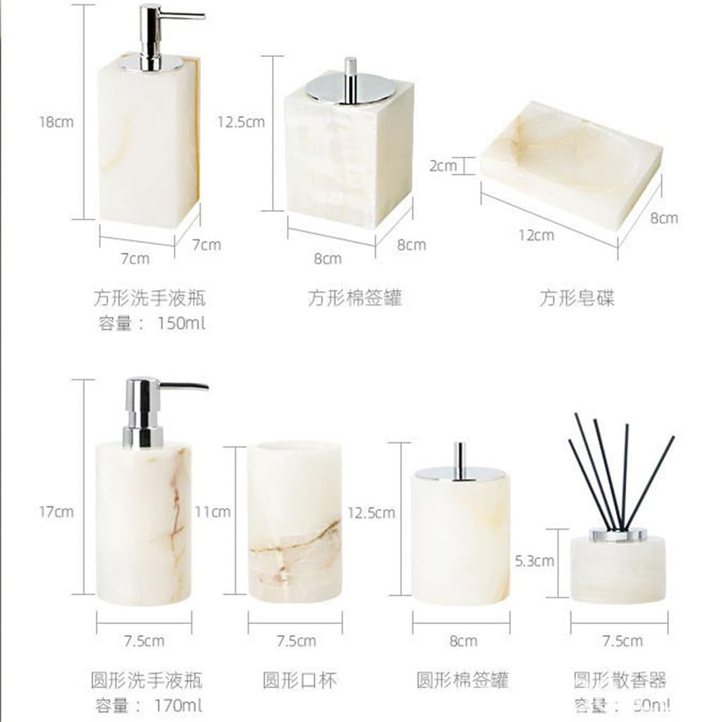 White Marble Bathroom Accessories Set - Soap Dispenser, Tissue Box Holder & Aromatherapy Tray for Modern Vanity Decor | Spa-Like Luxury for Home & Hotel Bathrooms