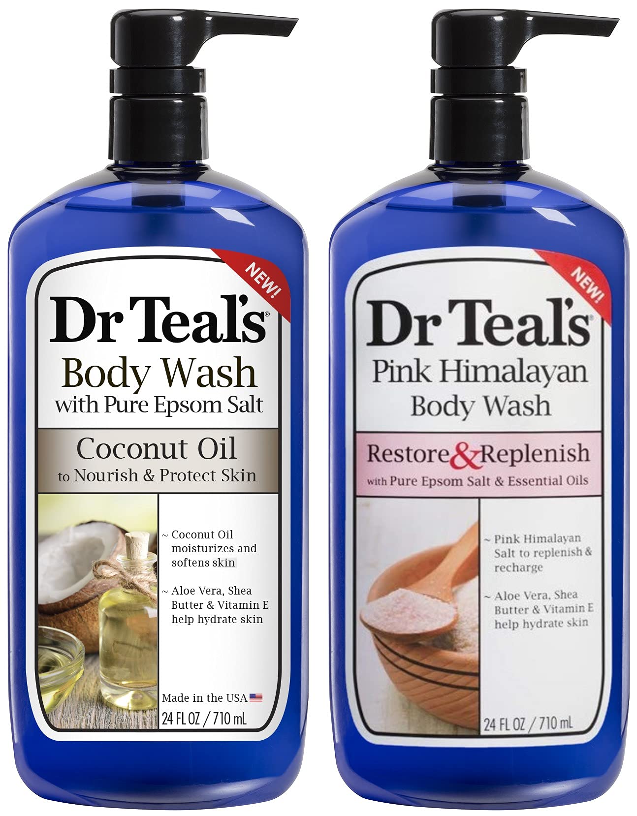 Dr. Teal's Body Wash Gift Set - 2 Pack (24oz Each) with Pink Himalayan & Coconut Oil - Essential Oils & Epsom Salt for Skin Care & Stress Relief - Perfect for Spa Nights & Self-Care Routines