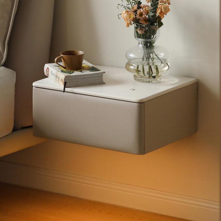 Organic Leather Floating Nightstand - Wall Mounted Cream Rock Board Shelf for Bedroom, Living Room & Office - Modern Minimalist Storage Solution