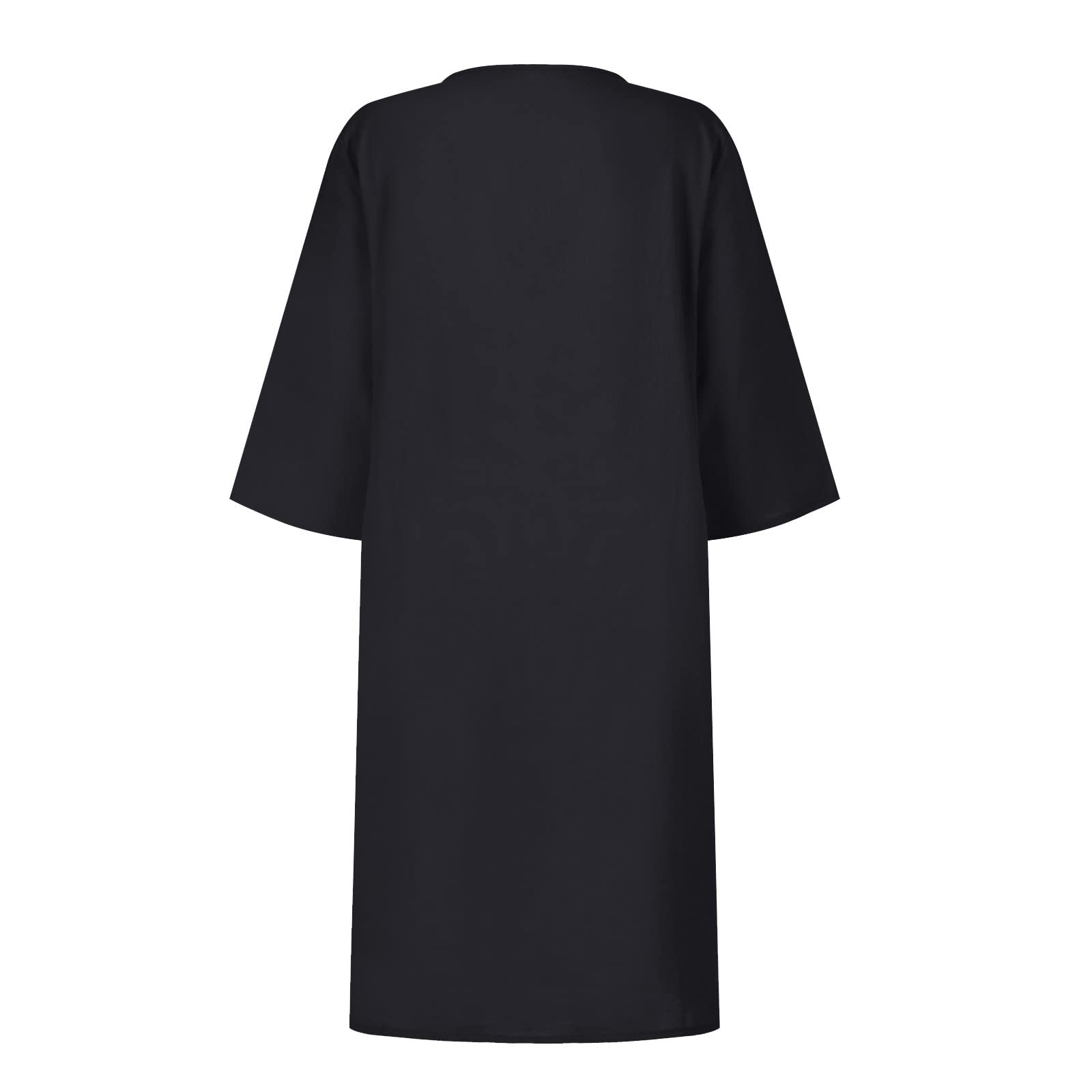 BAXLIMEK Women's Cotton Linen Summer Dress 2025 - Trendy Elegant Plain Beach Midi Dress with 3/4 Sleeves for Casual Wear, Vacation & Outdoor Activities