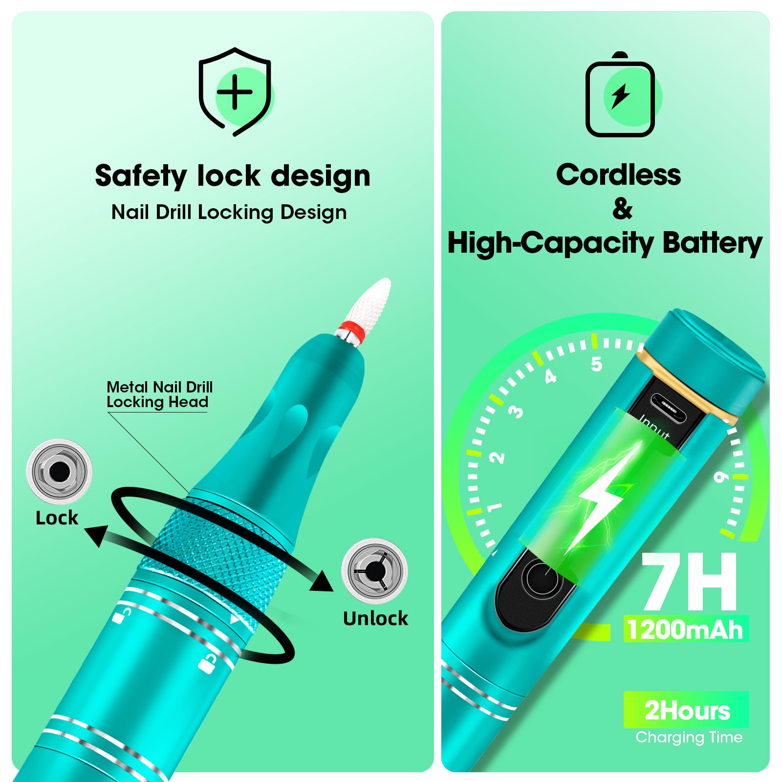 Professional Cordless Nail Drill Kit 35000RPM - Rechargeable Electric Nail File for Acrylic & Gel Nails - Manicure Pedicure Polishing & Remover - Perfect for Salon & Home Nail Care
