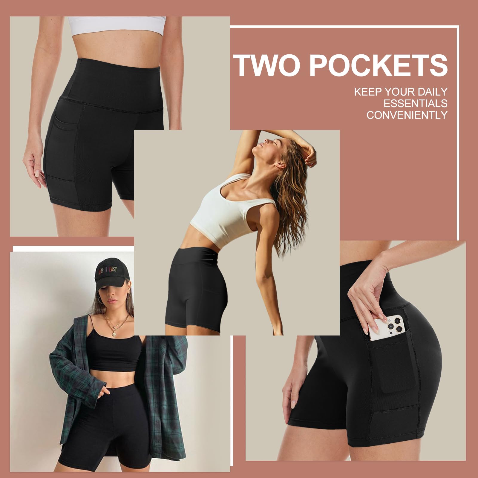 3 Pack High Waisted Biker Shorts for Women - 3