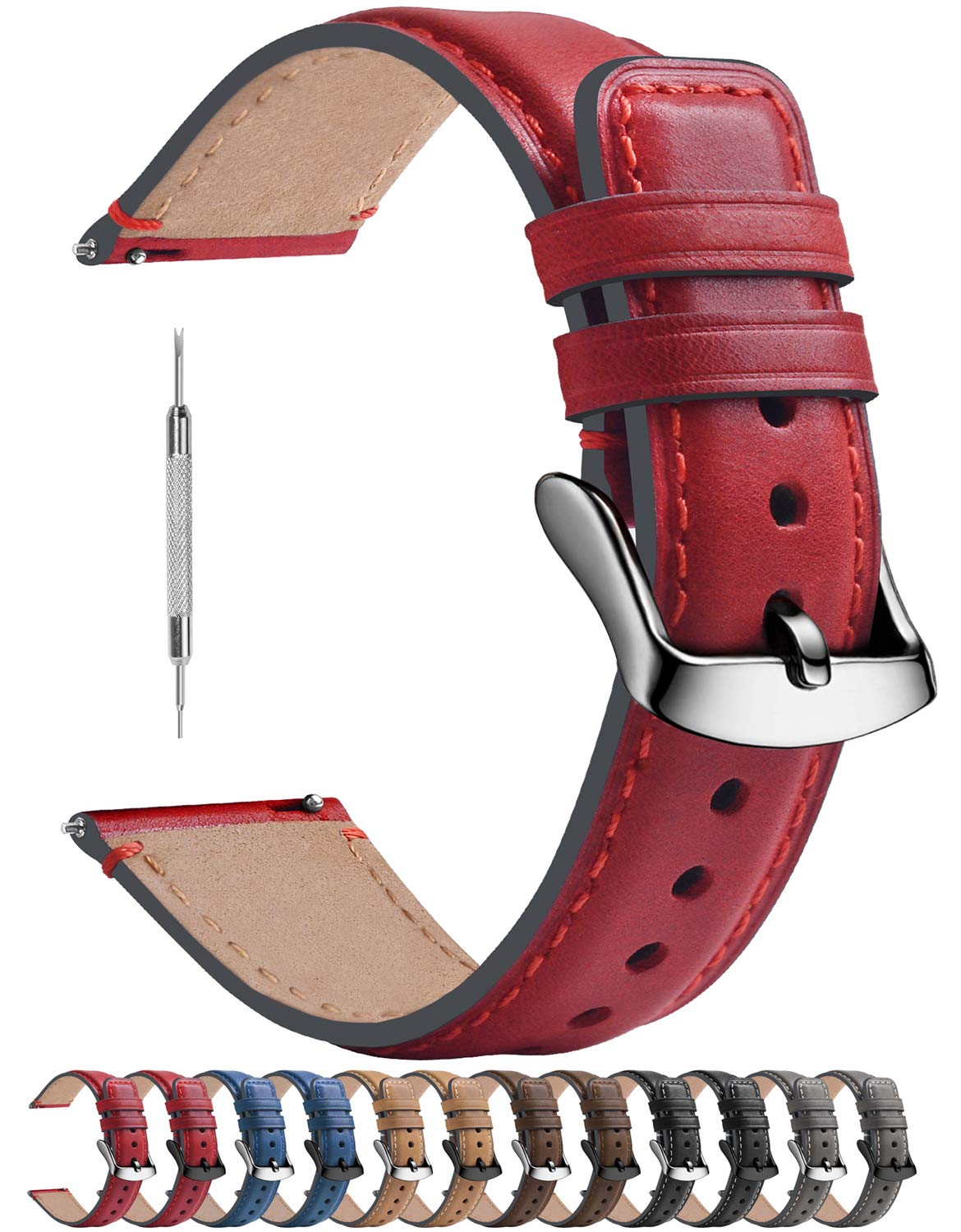 Fullmosa 18-22mm Quick Release Leather Watch Band for Samsung & Garmin - Office & Casual Wear