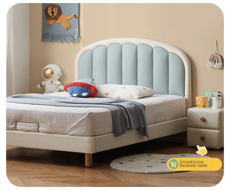 Organic Leather Kids Cream-Colored Soft Bed - Cozy & Stylish Nursery Essential for Toddlers & Infants | Perfect for Bedrooms, Daycare & Playrooms