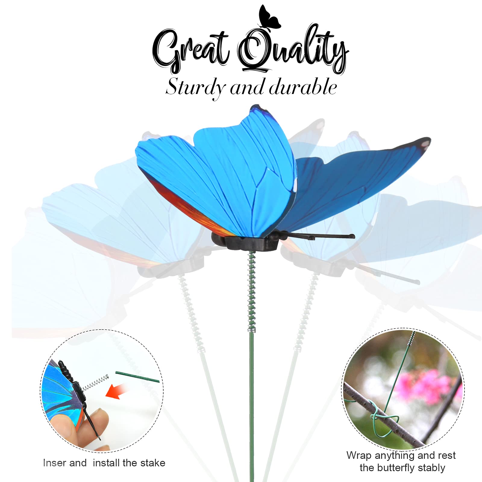 60 Pcs Colorful 11.2 Inch PVC Waterproof Butterfly Garden Stakes - Outdoor Yard Decorations for Garden, Party & Wedding Decor - Durable Weatherproof Butterfly Decor for Patio, Lawn, Backyard & Landscape Design