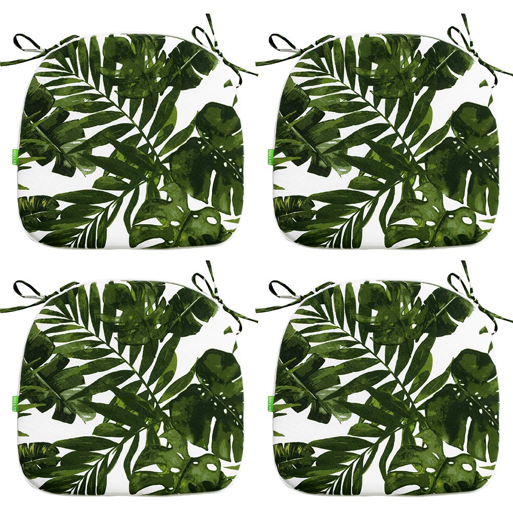 LTXIII 4-Pack Indoor/Outdoor Chair Cushions with Ties - 16x17 Inch Patio Seat Pads for Garden, Deck & Home Office - Water-Resistant Palm Green Cushions for Dining Chairs, Lounge Furniture & Outdoor Decor