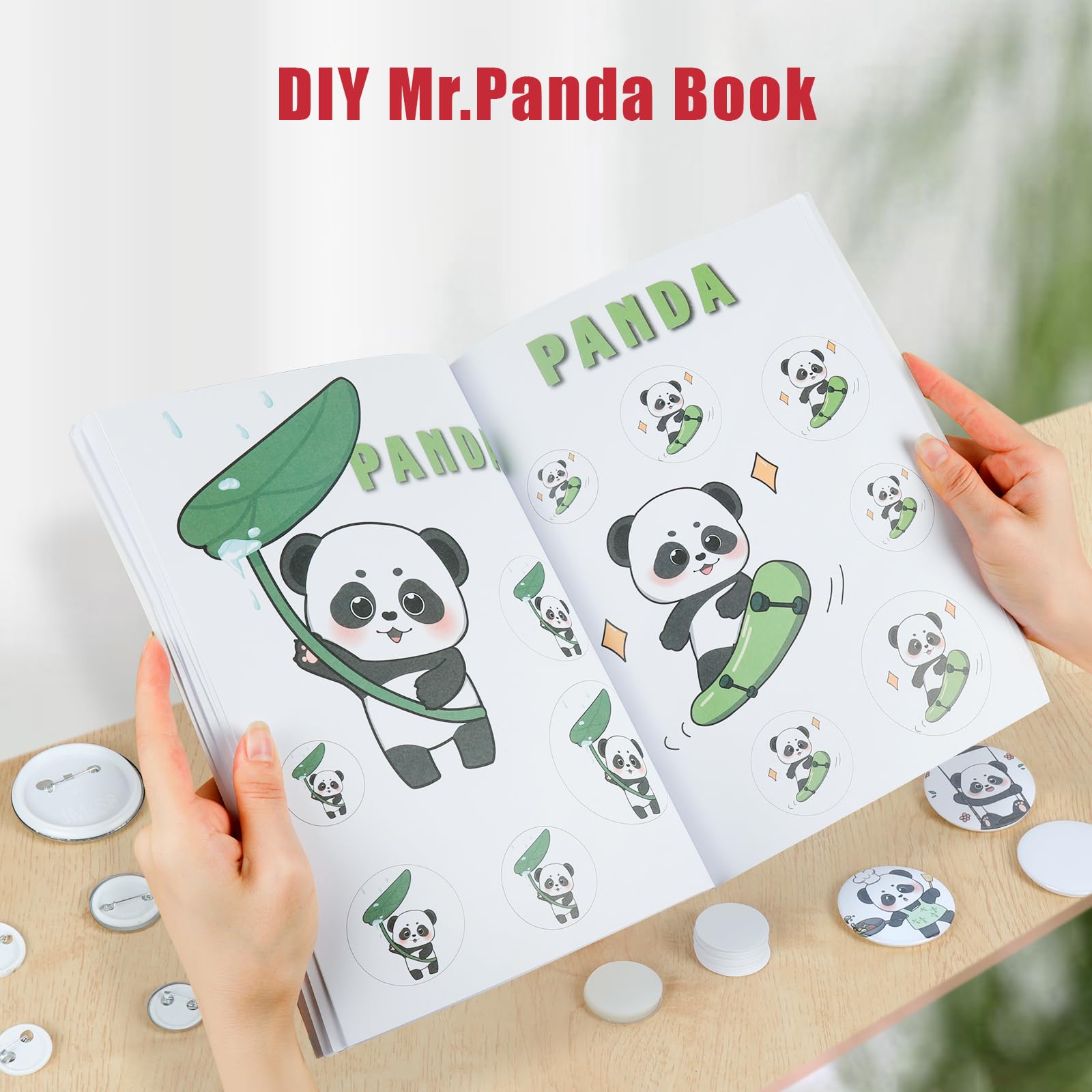Hicdaw 25mm/32mm/58mm (1/1.25/2.25 inch) DIY Button Maker Machine Kit - Includes Free Buttons, Blank Round Sheets, Circle Cutter & Panda Design Book for Custom Pin Badges - Perfect for Crafting, School Projects, Gifts & Party Favors