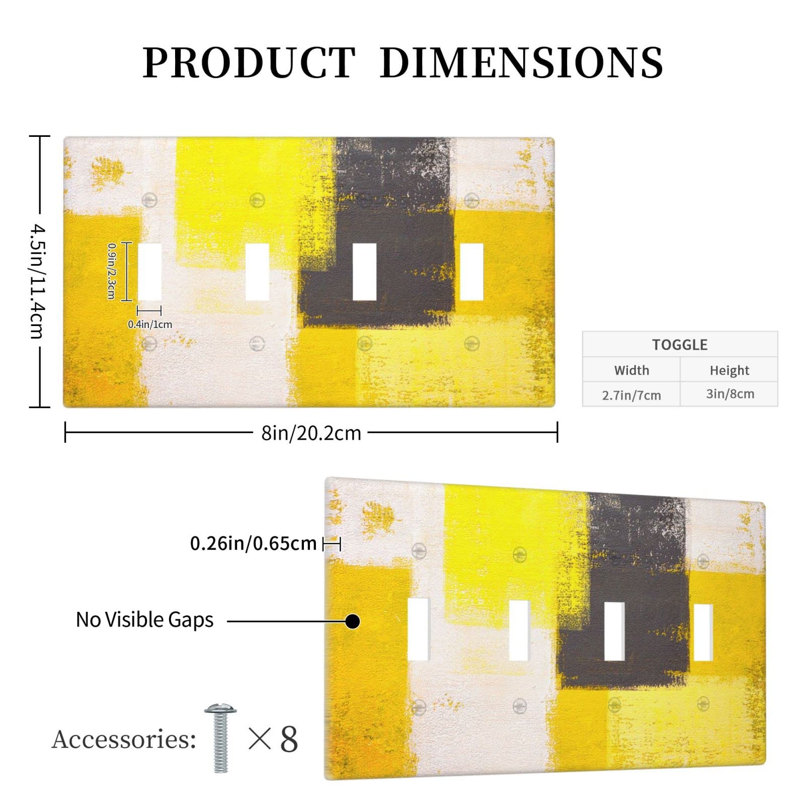 Abstract Beige Yellow Grey 4-Gang Toggle Light Switch Cover - Decorative Wall Plate for Home & Office - Funny Light Switch Faceplate 4.5 x 8.0 Inch - Perfect for Living Room, Bedroom, Kitchen & Office Decor
