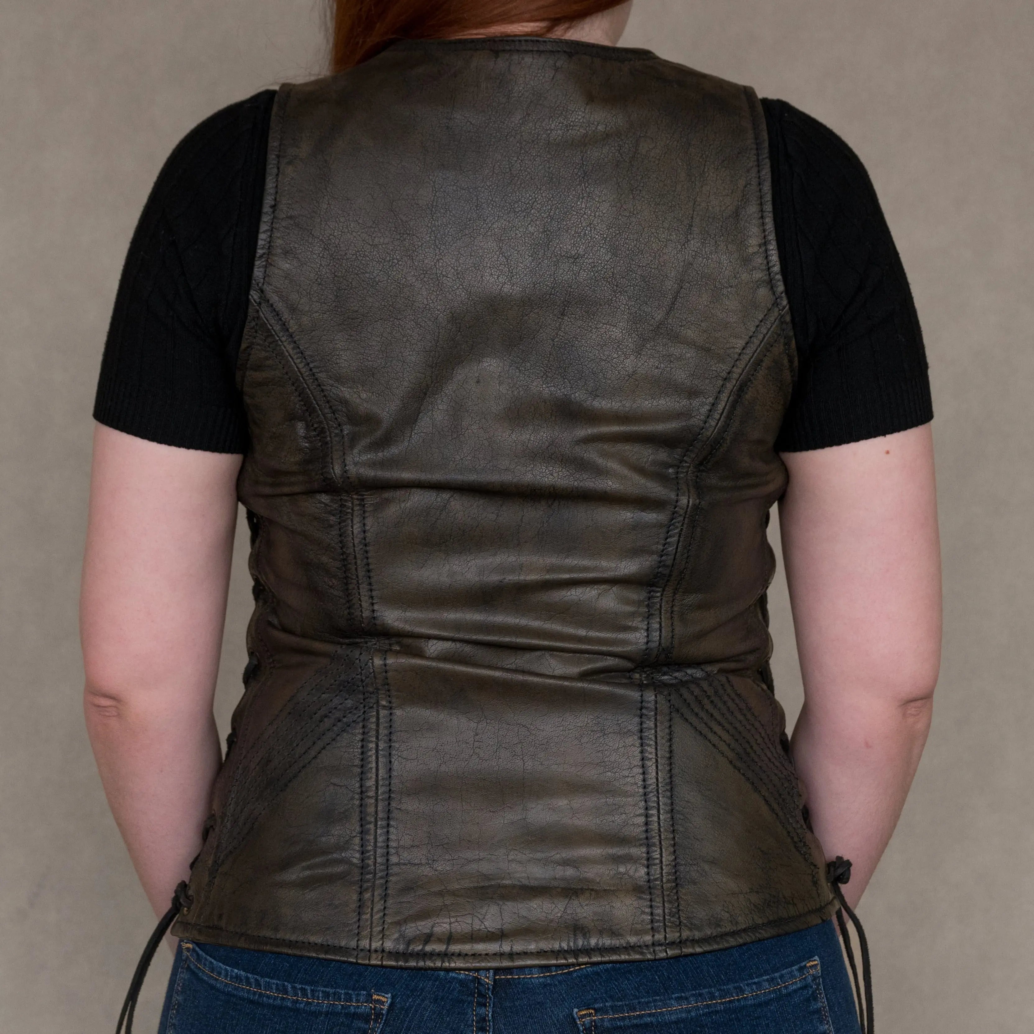 Women's Distressed Brown Faux Leather Vest - Stylish Open Road Biker Jacket for Casual Outfits & Motorcycle Rides