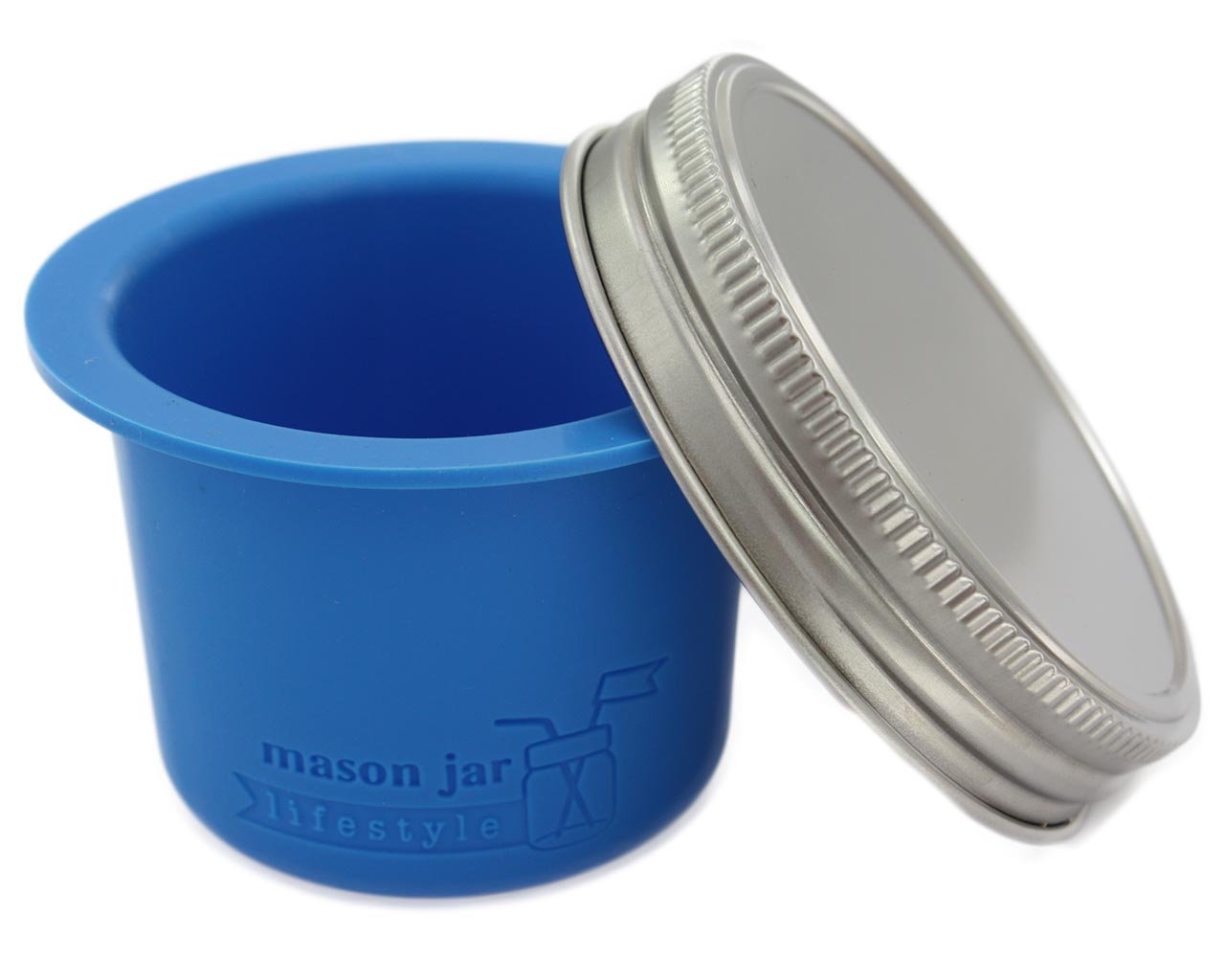 Mason Jar Lifestyle Divider Cup - BPA-Free Plastic Free Bento Lunch Container for Salads, Dips & Snacks | Wide Mouth Leakproof Food Storage | Perfect for Meal Prep, Office Lunch & Picnics (Bright Blue)