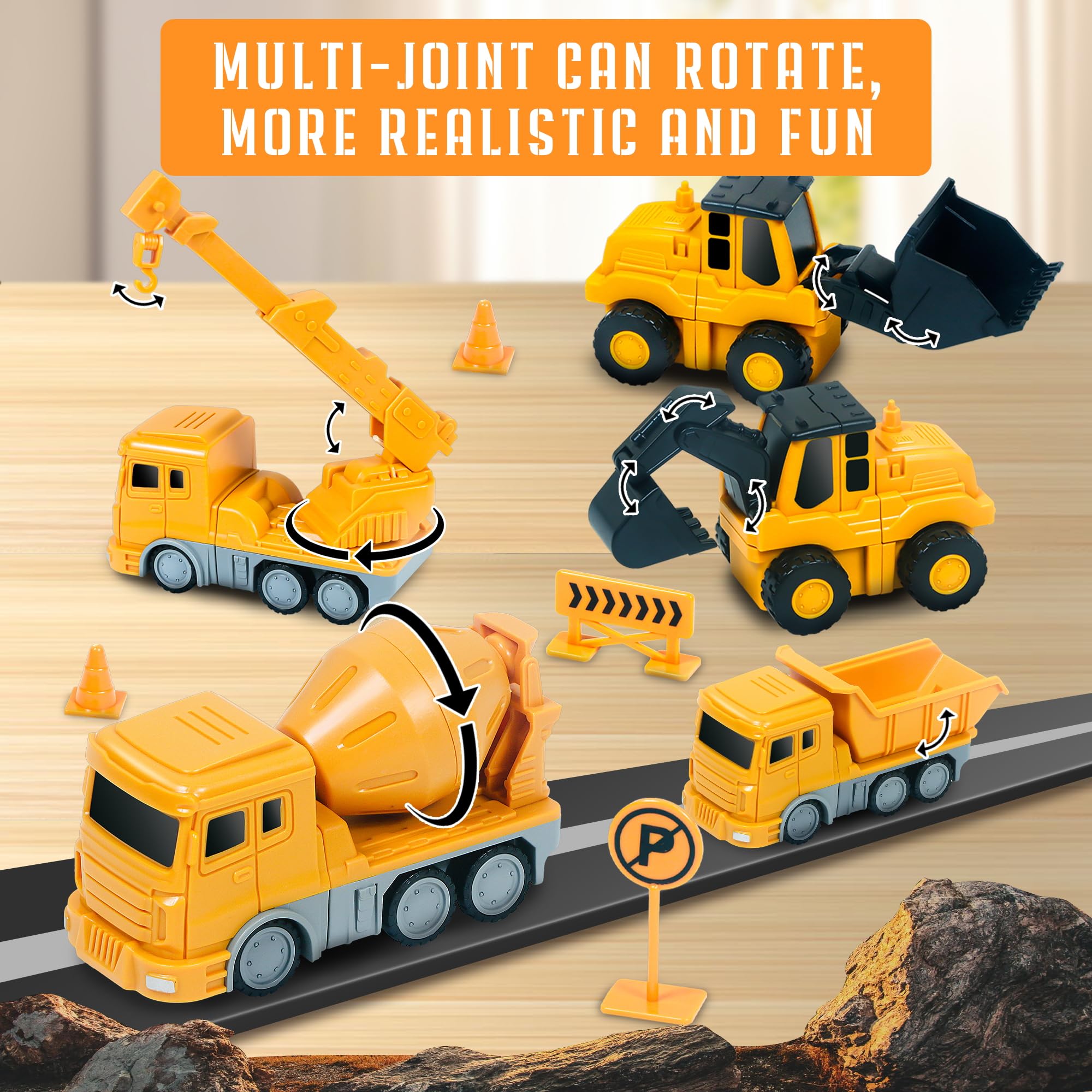 Magnetic Transform Engineering Car Toys - 35 Pcs Construction Vehicle Building Set with Storage Box, Transforming Robot Toy for Kids Ages 3-8 | STEM Learning, Birthday Gift, Indoor & Outdoor Play Activities