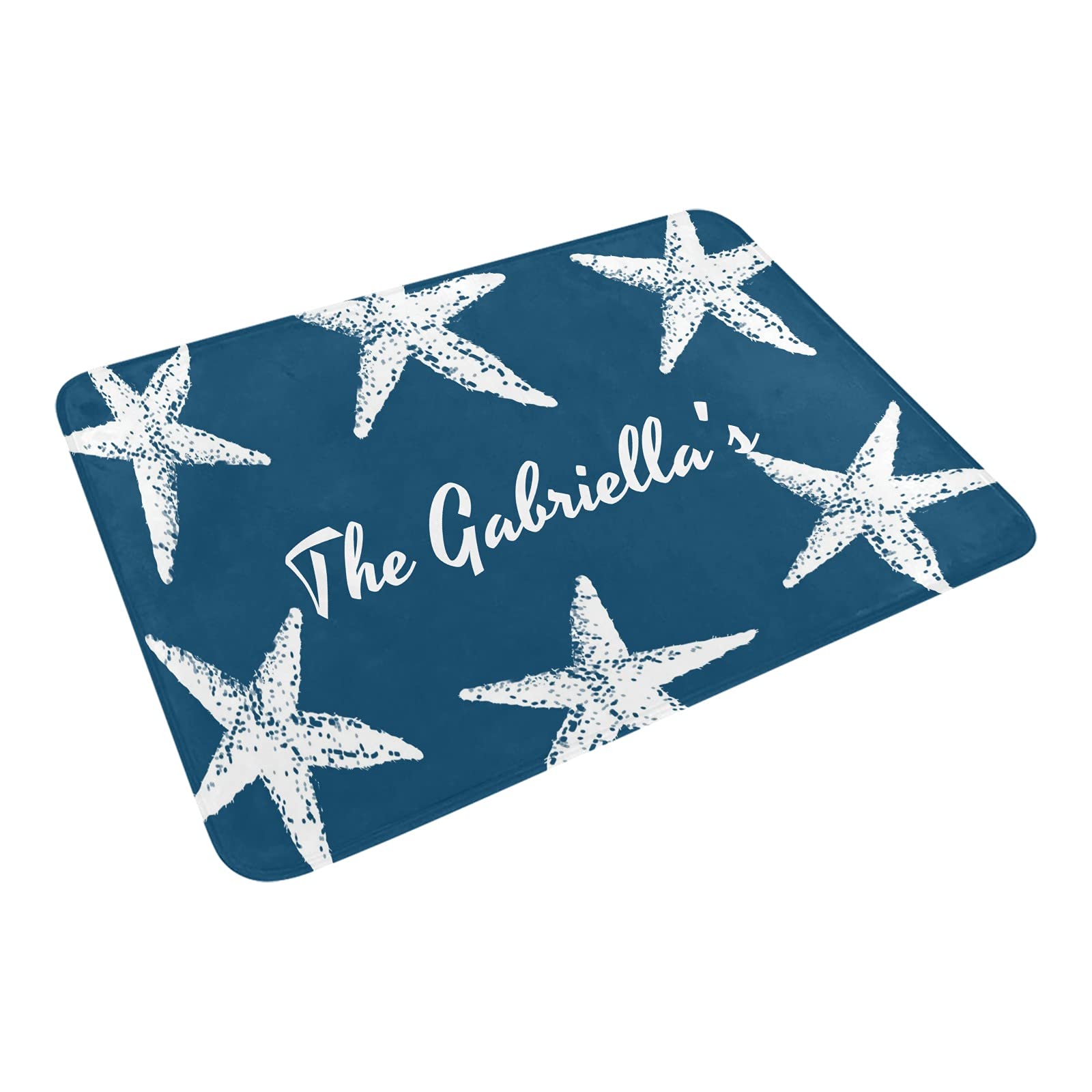 Custom Personalized Family Name Doormat - Navy Blue Beach Starfish Design - 23.6