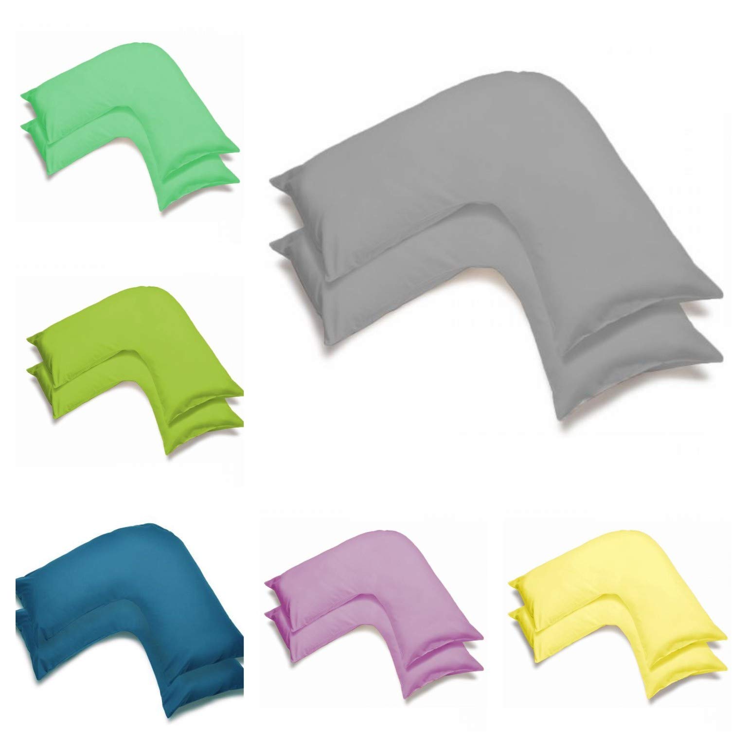 2 Pack Poly-Cotton V-Shaped Pillow Cases - Orthopedic Support for Pregnancy, Maternity, Back & Neck Pain Relief - Soft Grey Nursing Pillow Covers for Sleeping, Nursing, Reading & Lounge Comfort
