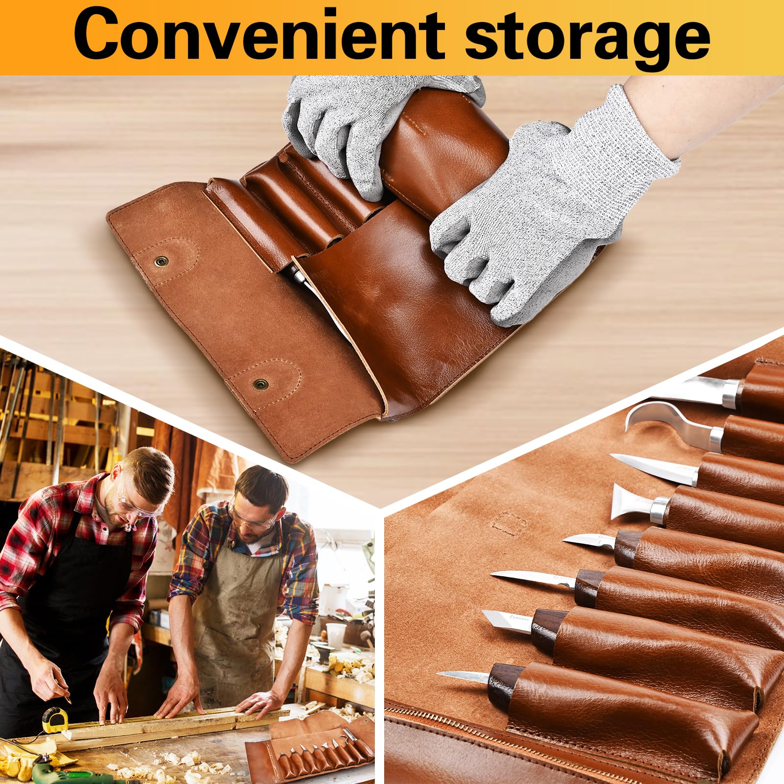 Premium Wood Carving Kit for Beginners - 12-Piece Deluxe Wood Carving Tools Set with Whittling Knives & Leather Case - Perfect for Whittling, DIY Wood Crafts, and Hobby Projects