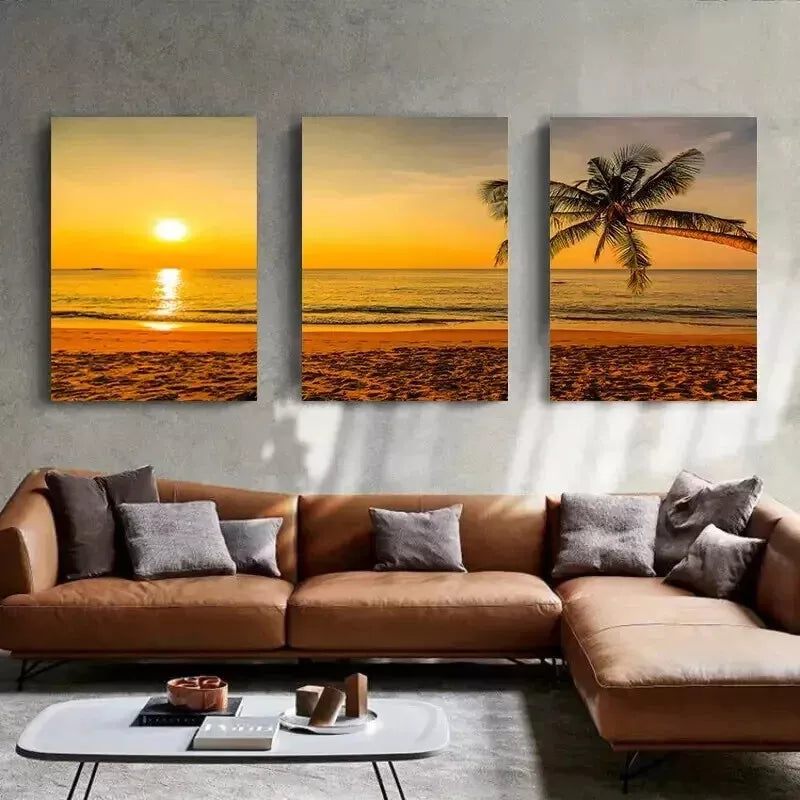 3-Piece Beach Sunset Wall Art Set - 50x70cm Framed Canvas Prints, High Quality Australian Made, Ready to Hang - Perfect for Living Room, Bedroom & Beach House Decor