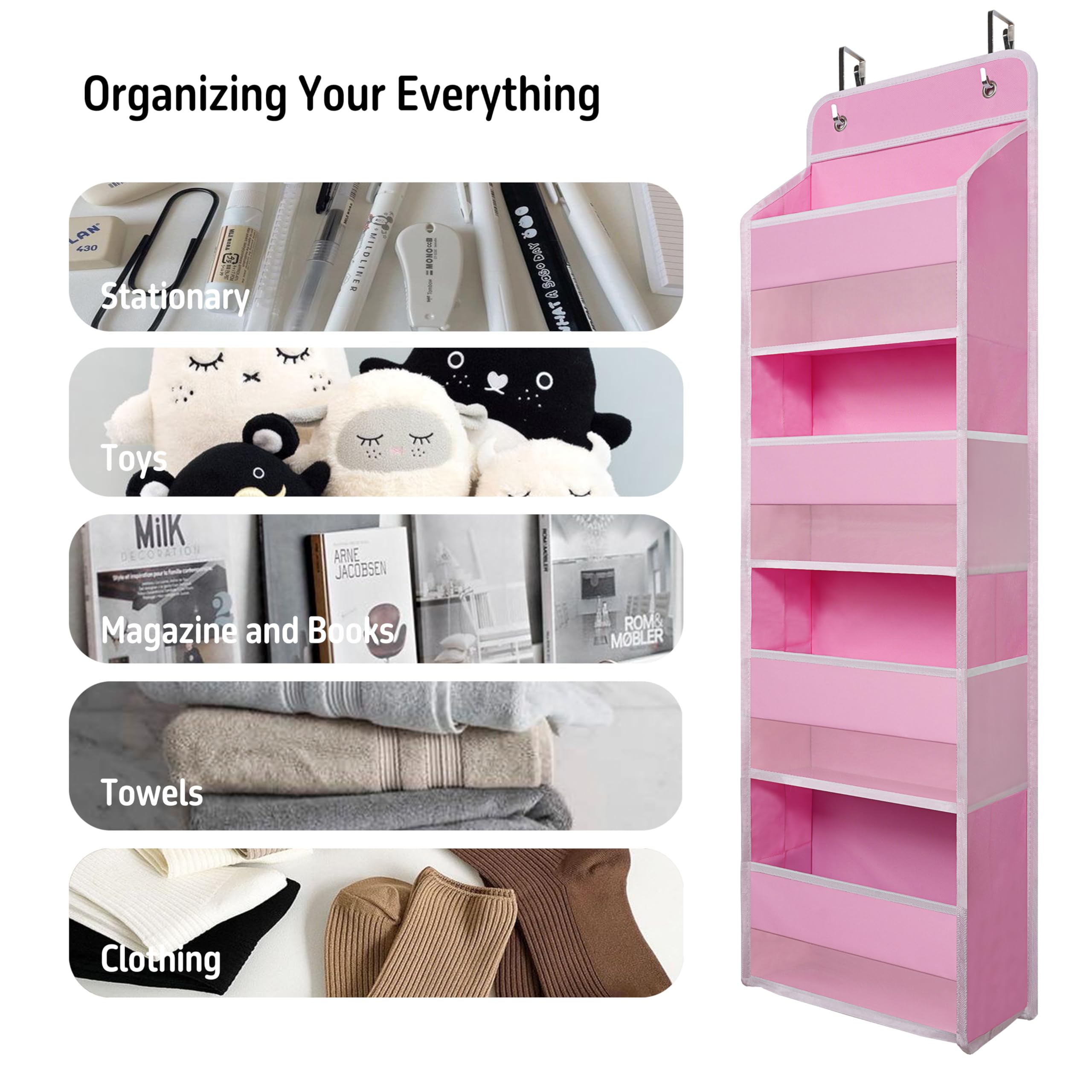 Over The Door Hanging Organizer with 4 Large Pockets - Space Saving Storage for Closet, Bathroom, Nursery & Dorm | Organize Toys, Cosmetics, Baby Essentials | Perfect for Small Spaces & Home Organization (Pink)