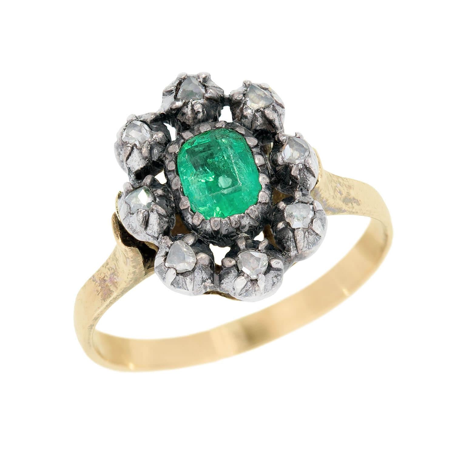 Victorian Style 14k Gold & Sterling Silver Emerald & Diamond Ring for Women - Elegant Vintage Jewelry for Weddings, Anniversaries & Special Occasions