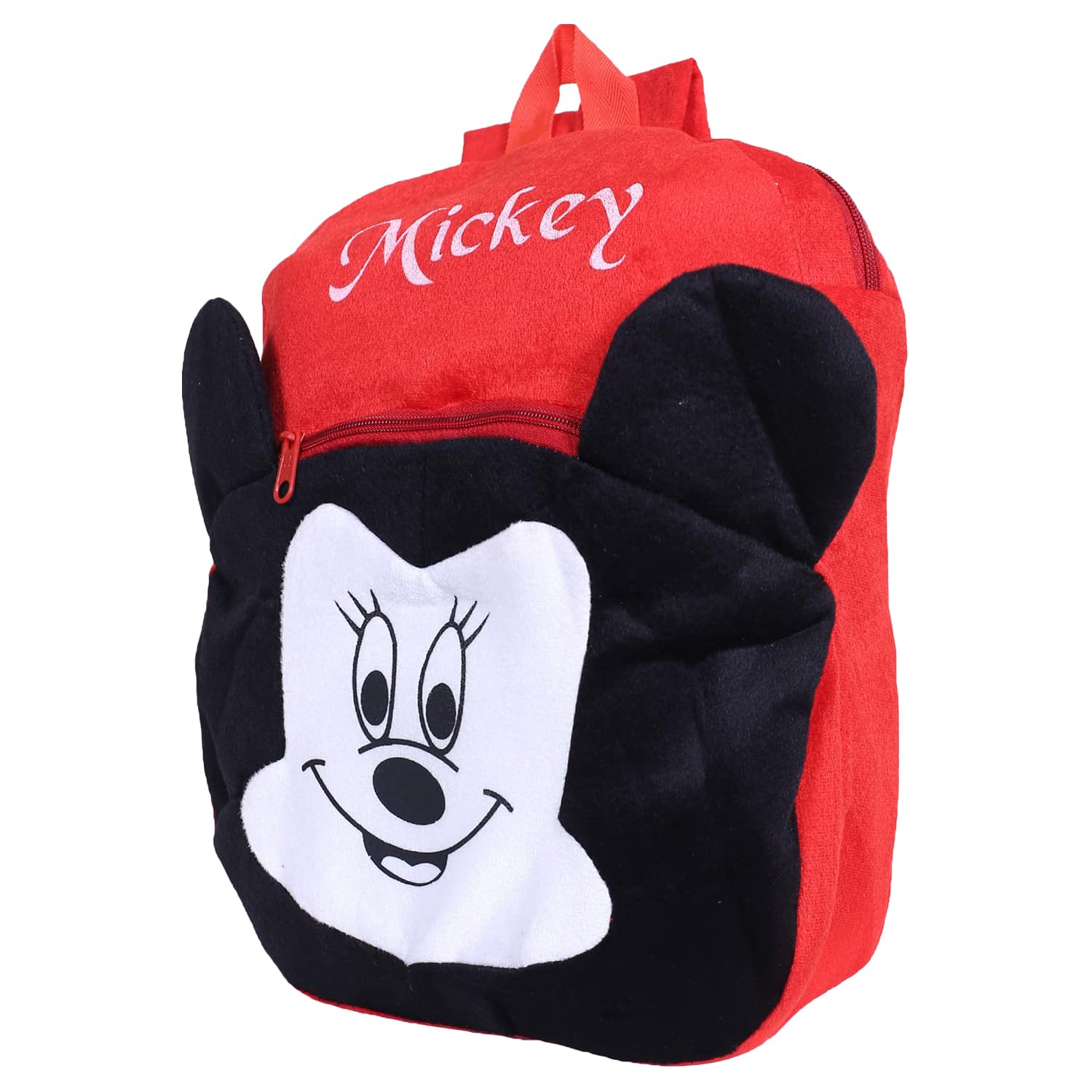 Kuber Industries Disney Mickey Mouse Backpack for Kids - 2 Compartment Velvet School Bag with Adjustable Straps, Red & Black - Perfect for School, Travel, and Daily Use