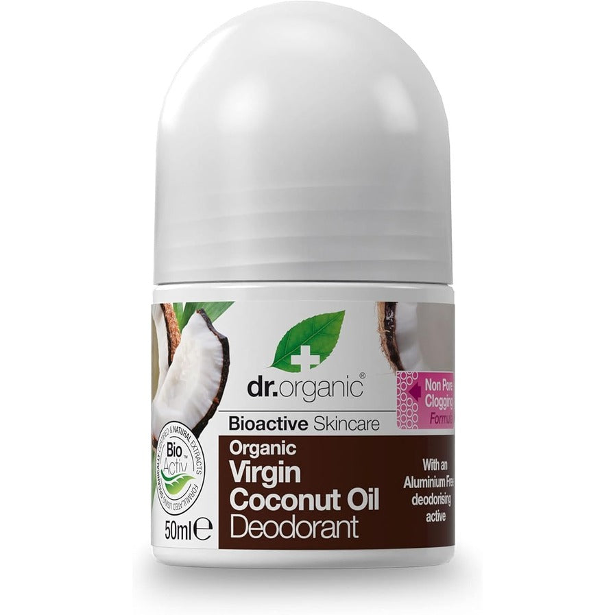 Organic Virgin Coconut Oil Deodorant by Dr Organic - Natural, Vegan, Cruelty-Free, Aluminum-Free, Paraben & SLS-Free for Women & Men - 50ml | Fresh All-Day Protection for Gym, Work & Outdoor Activities