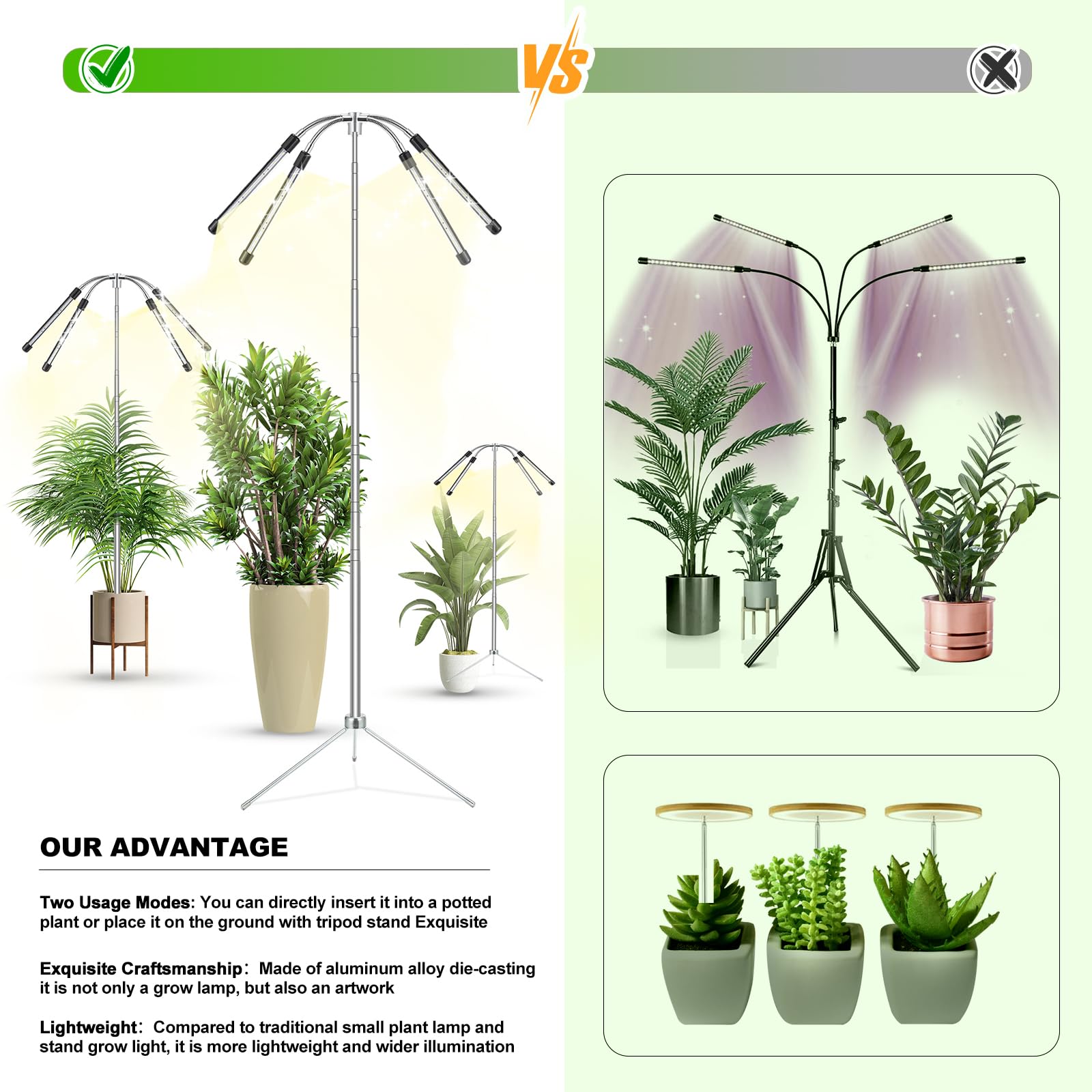 Full Spectrum LED Grow Lights for Indoor Plants - Adjustable Height 10-55