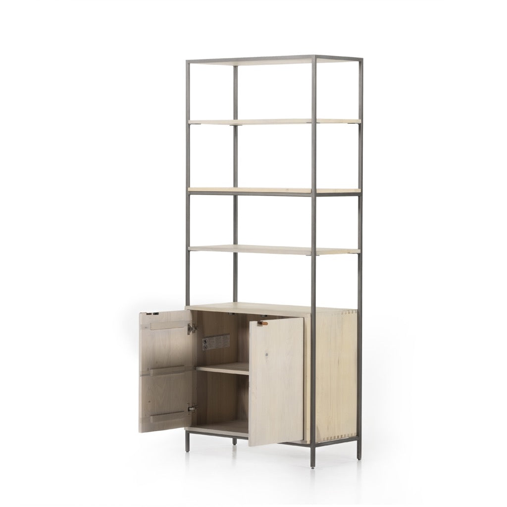 Trey Modular Wide Bookcase - Dove Poplar Wood - Perfect for Home Office, Living Room & Library Storage