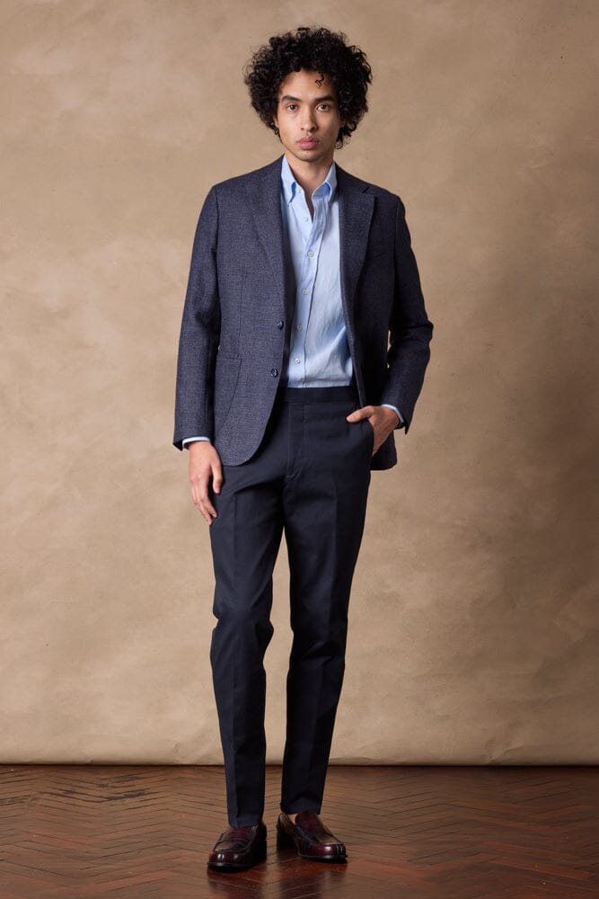 Liam Jacket - Dusty Navy Hopsack Blazer for Men | Classic Casual & Business Wear | Perfect for Office, Weddings & Outdoor Events