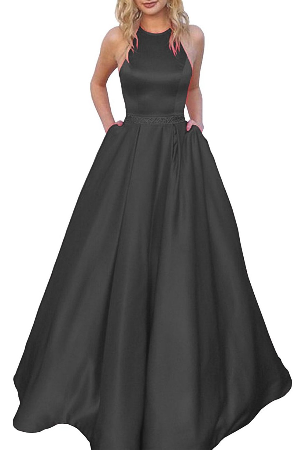 Elegant 2020 Prom Dresses for Women - Long Beaded Waist Evening Gowns with Pockets | Perfect for Homecoming, Formal Dances & Special Occasions