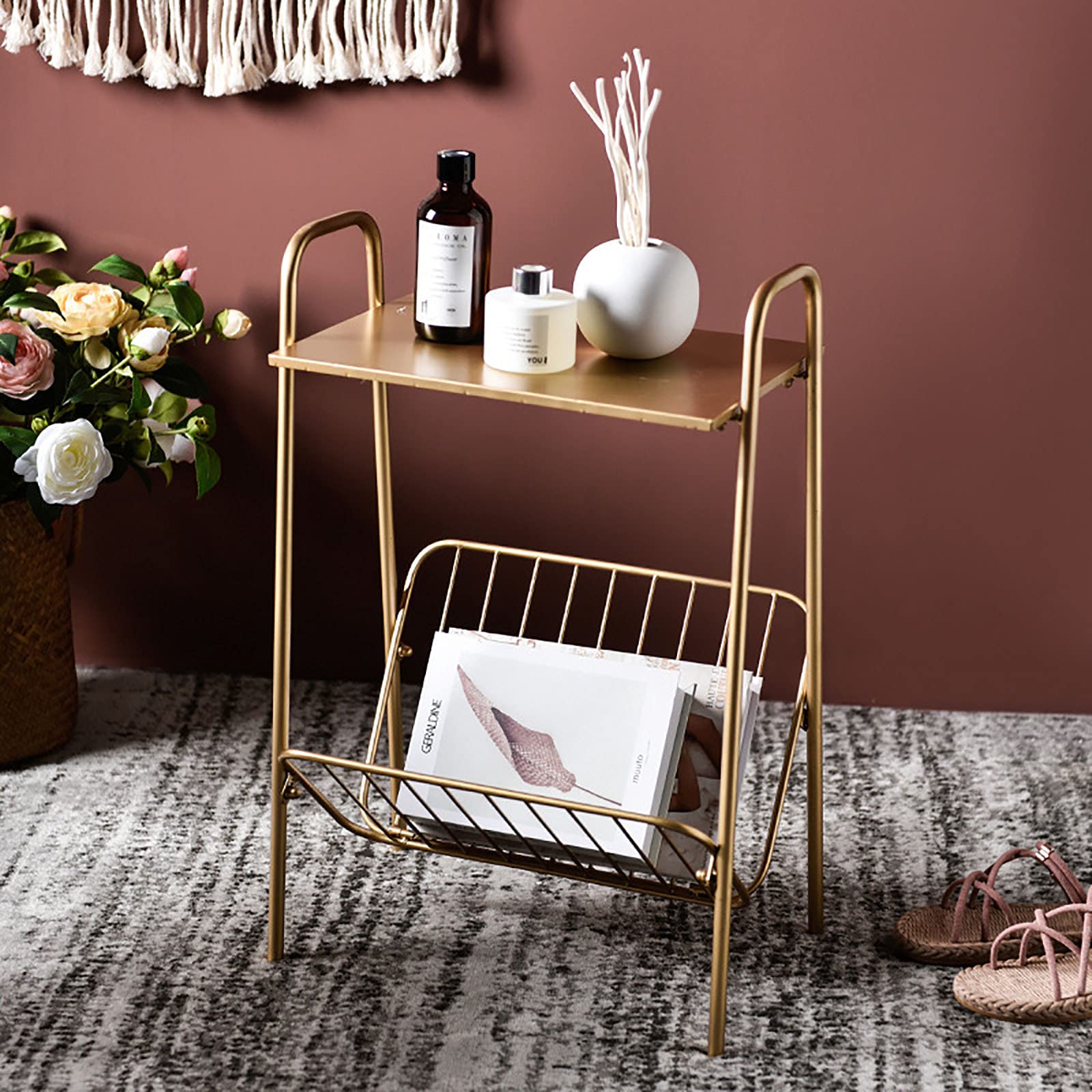 Portable A-Shape Metal Side Table - Multifunctional Storage End Table for Indoor & Outdoor Use - Perfect for Porch, Bedroom, Patio, and Small Spaces