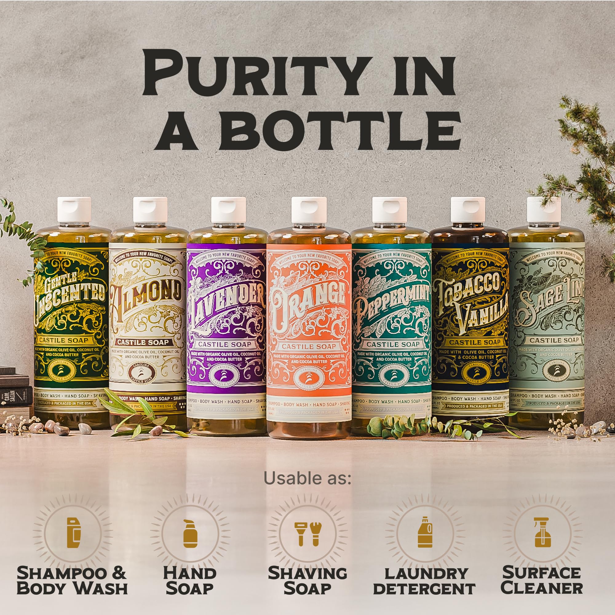 Organic Carolina Sage Lime Bulk Castile Liquid Soap - EWG Verified 5 Gallon Body Wash with High Olive Oil Content - Perfect for Home, Spa, and Eco-Friendly Cleaning