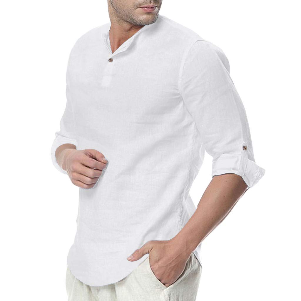 Men's White Cotton V-Neck T-Shirt - Breathable Linen Blend Hippie Shirt for Beach, Yoga, Renaissance Fairs & Pirate Themed Events