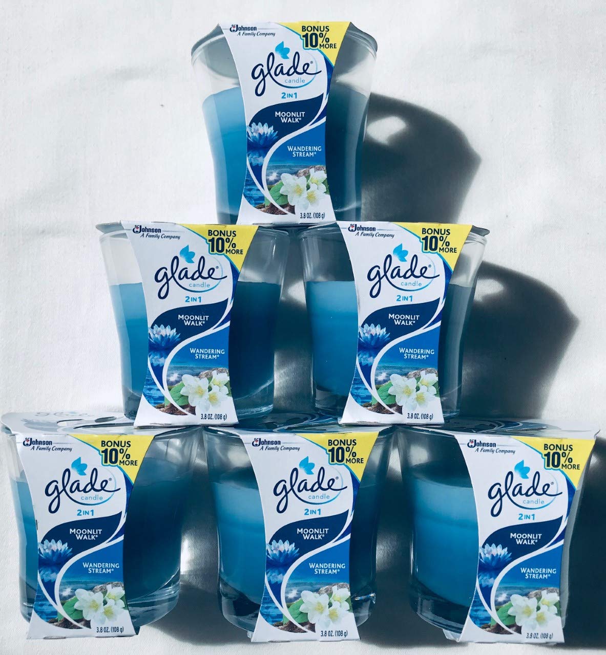 Glade 2-in-1 Moonlit Walk & Wandering Stream Scented Candles - 3.8 oz with 10% Bonus Oil Wax - Perfect for Home Relaxation, Romantic Dinners & Spa Nights