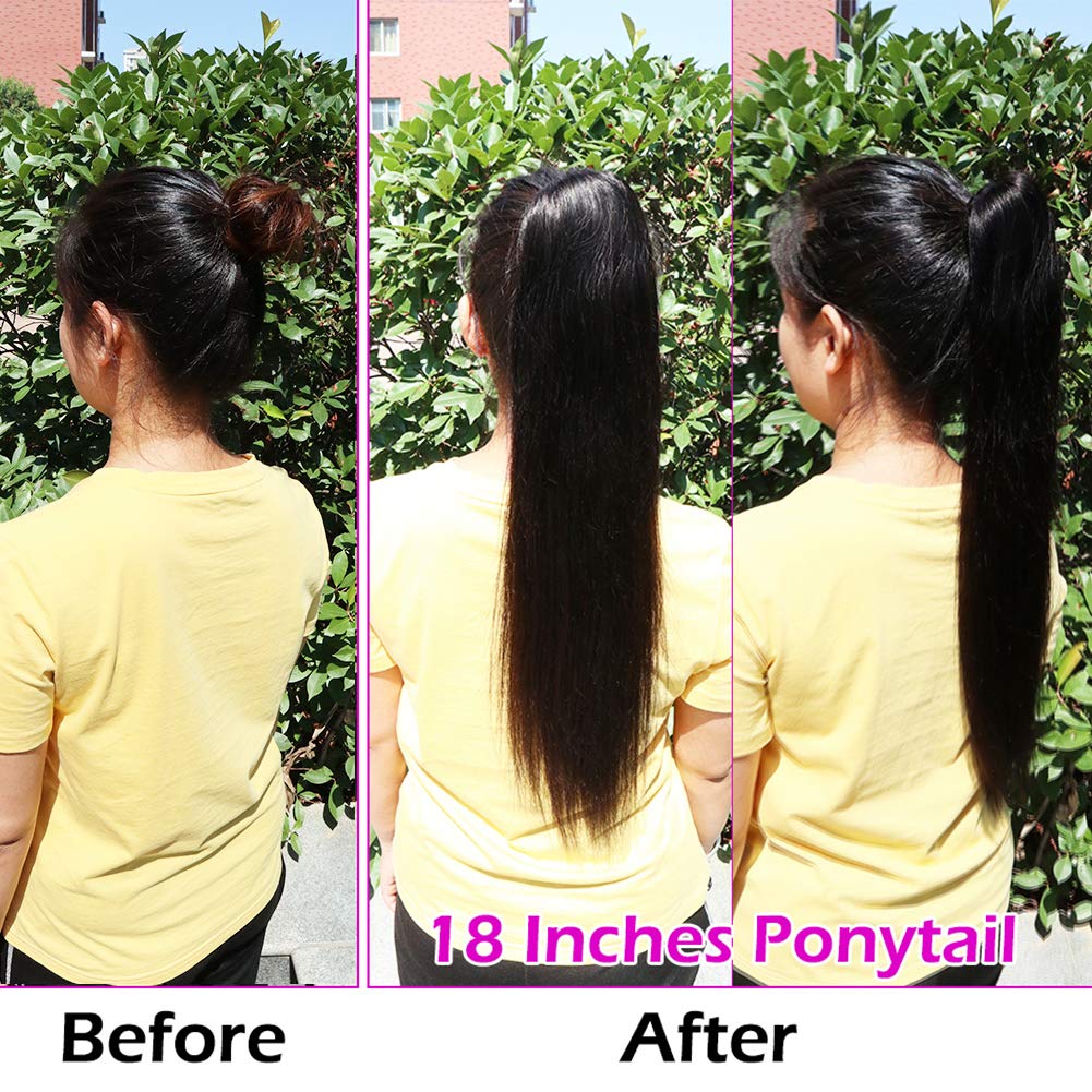 100% Unprocessed Brazilian Straight Human Hair Ponytail Extensions - 110g Natural Color (14 Inch, Straight) for Black Women | Drawstring Ponytail for Daily Wear, Parties & Special Occasions