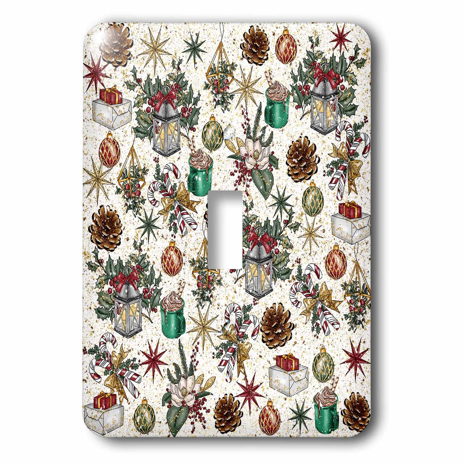 3dRose Colorful Christmas Pattern Light Switch Covers - Holiday Home Decor for Gifts, Tree Ornaments & Festive Wall Plates (Set of 1) - Perfect for Living Room, Bedroom & Kitchen Decorations