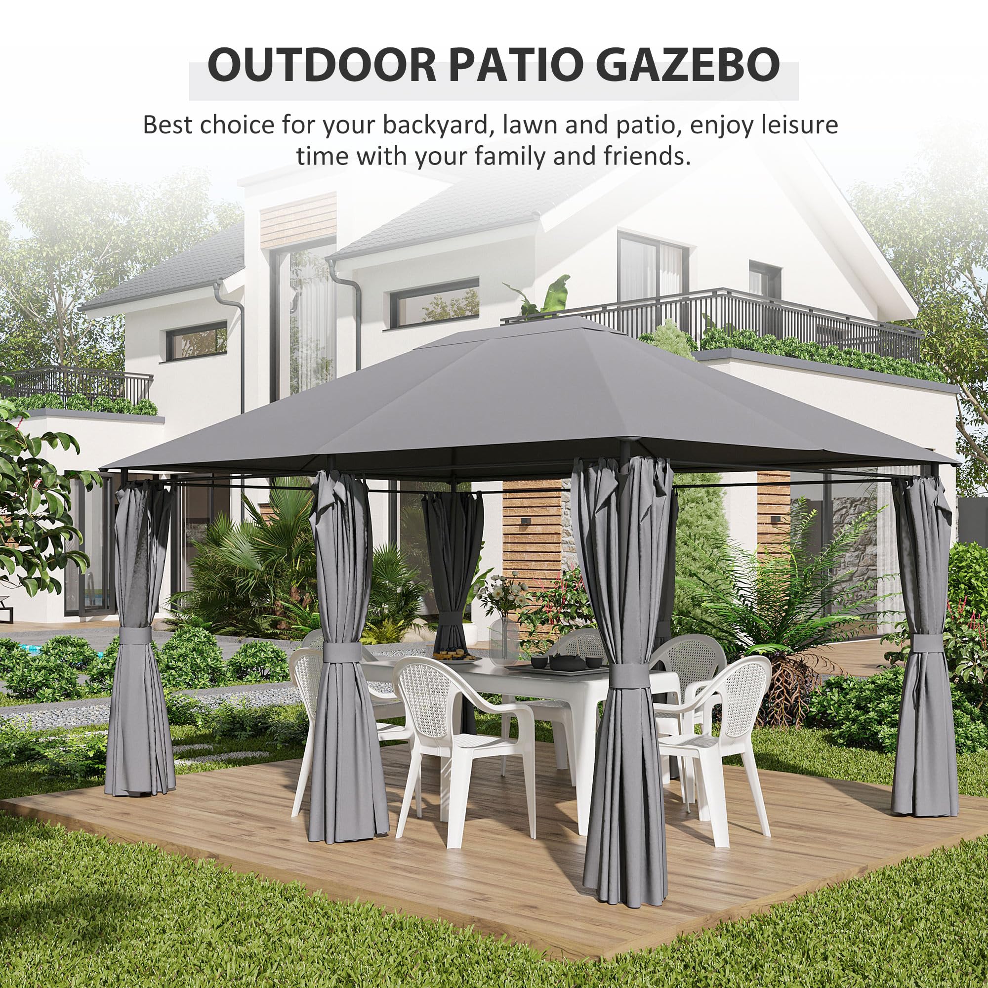 Outsunny 10' x 13' Outdoor Gazebo Canopy with 6 Removable Sidewalls, Steel Frame Patio Shelter for Garden, Backyard, Deck & Lawn - Perfect for Outdoor Dining, Parties & Shade (Gray)