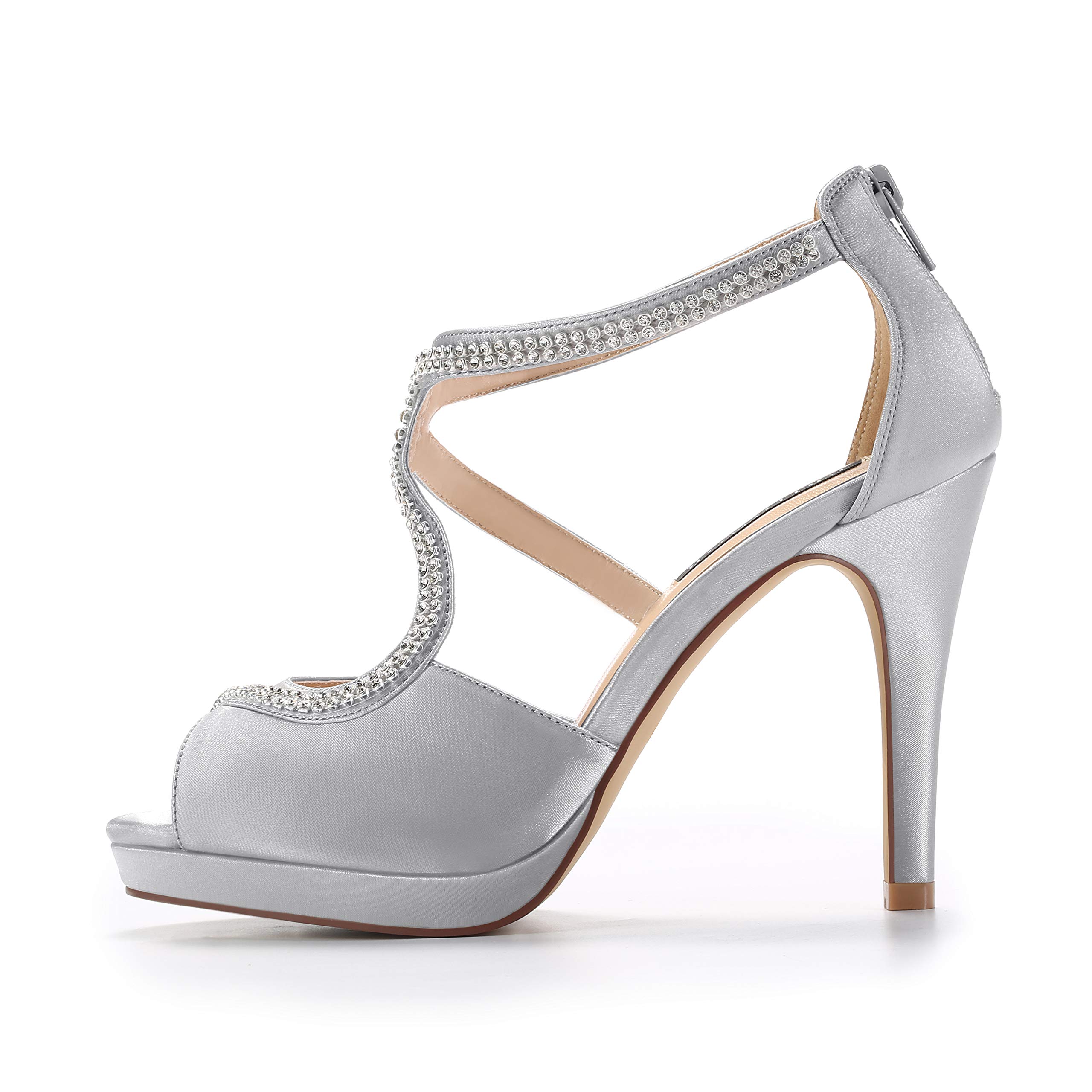 ERIJUNOR Women's High Heel Sandals Peep Toe S-Strap Prom Wedding Evening Party Dress Shoes - Perfect for Bridal, Formal Events & Special Occasions