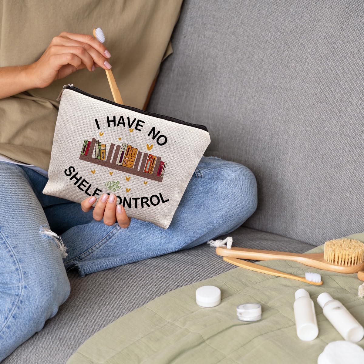 Book Lovers Canvas Makeup Bag - Perfect Gift for Bookworms, Readers & Bibliophiles - 'I Have No Self Control' Book-Themed Cosmetic Pouch - Ideal for Travel, Daily Use & Book Club Meetings