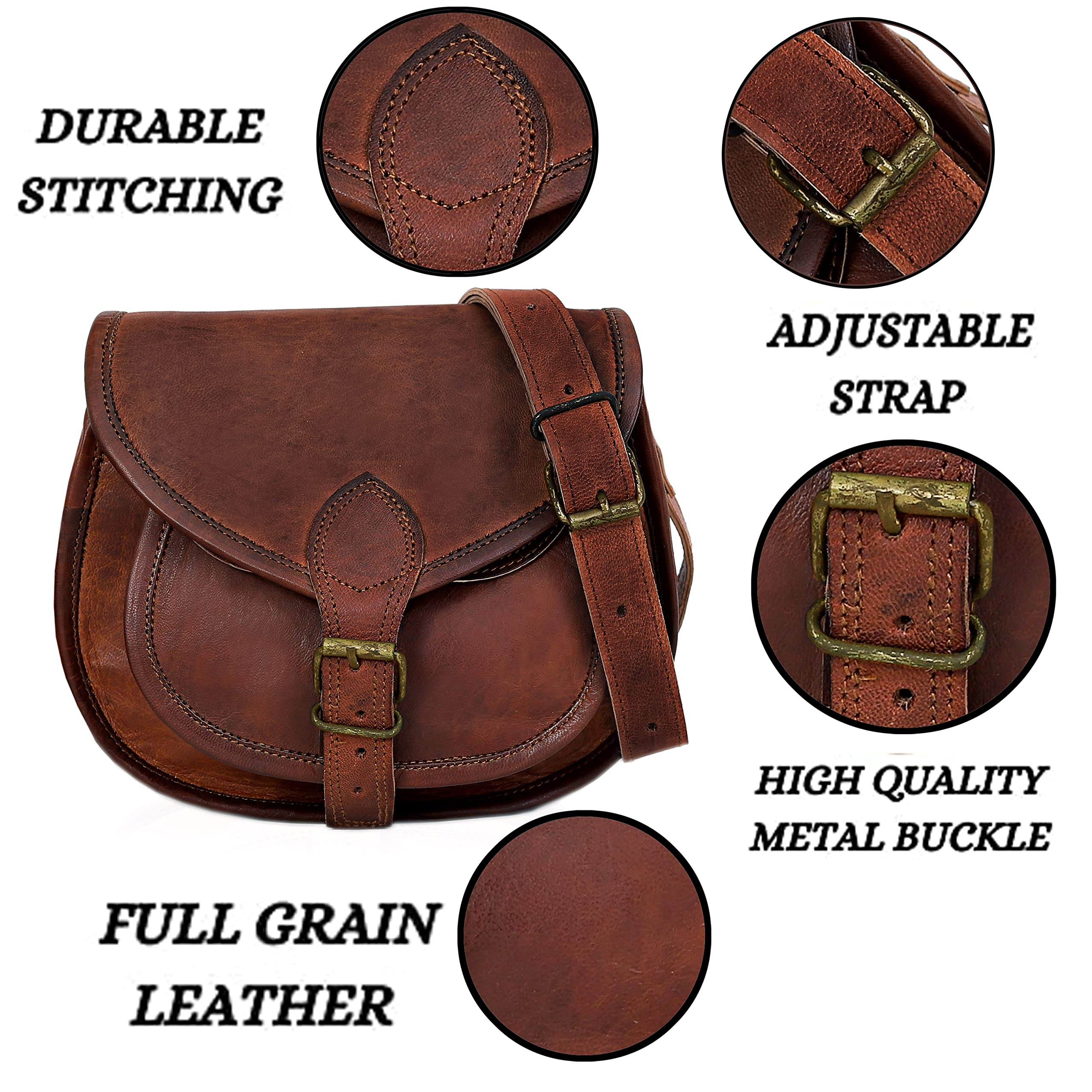 Vintage Style Genuine Brown Leather Crossbody Shoulder Bag for Women - 9