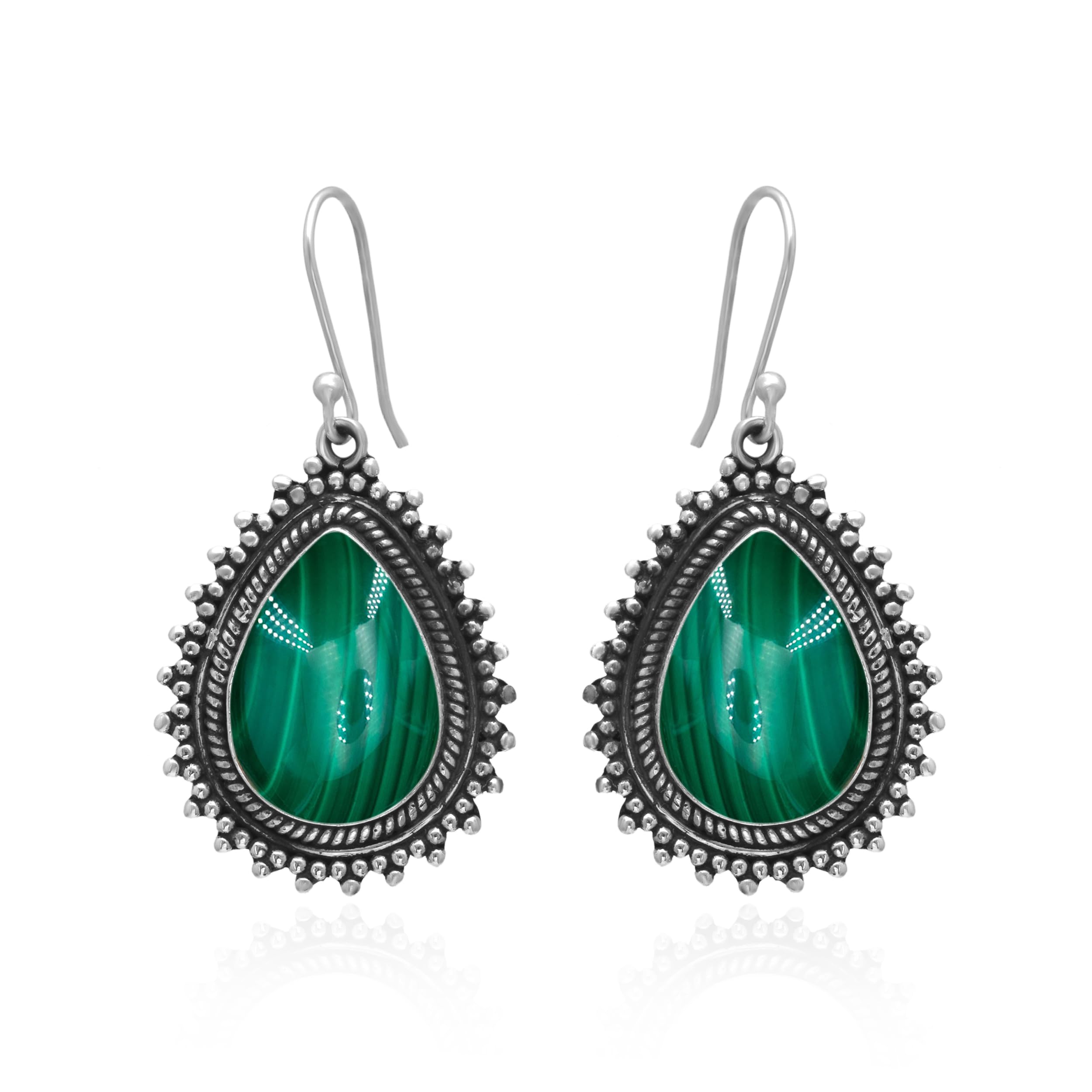 Veracity Jewelry 925 Sterling Silver Malachite Earrings for Women | Handmade Green Gemstone Dangle Earrings | VSE-530 | Perfect for Weddings, Parties & Everyday Wear