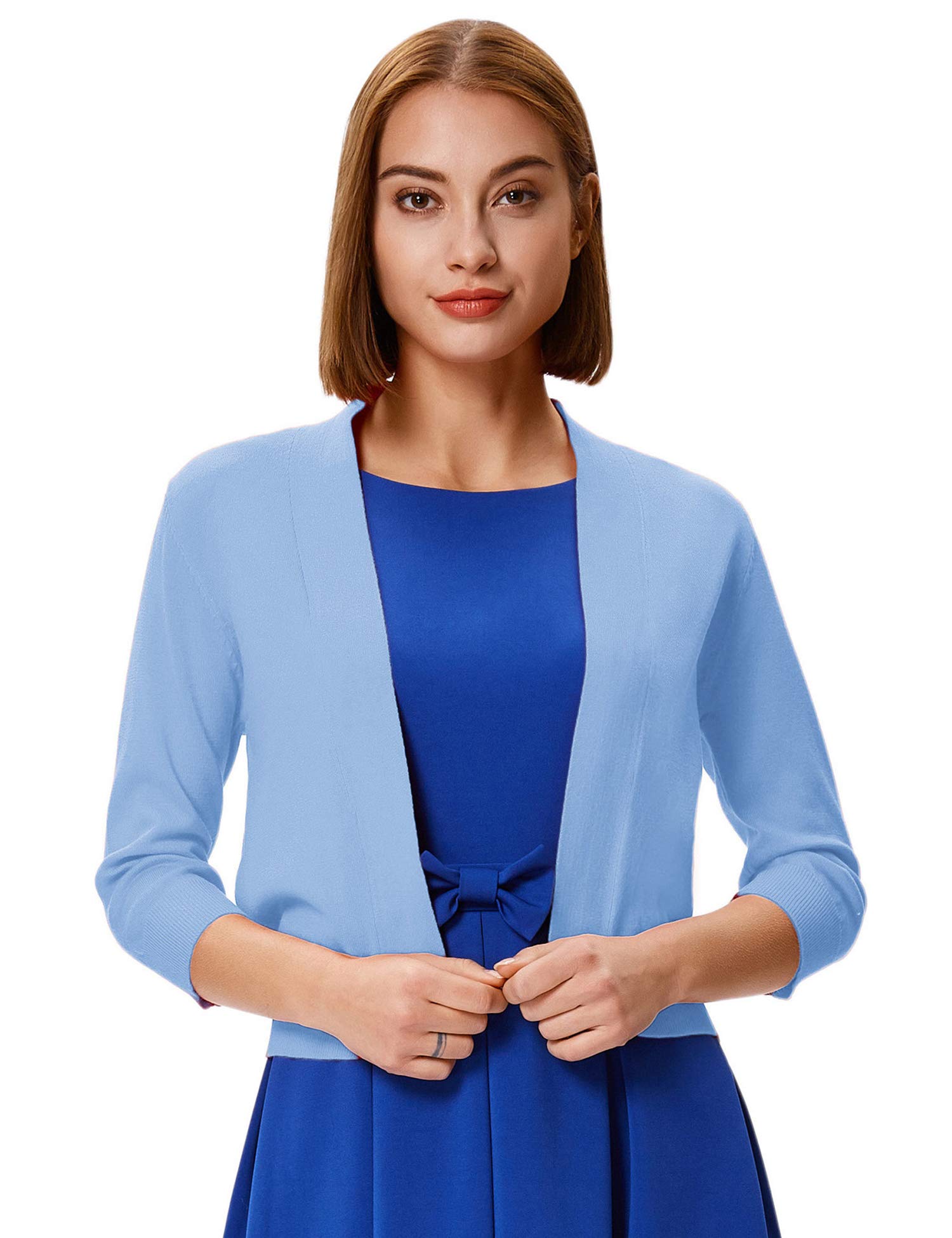 GRACE KARIN Women's 3/4 Sleeve Cropped Cardigan Sweater - Lightweight Knit Open Front Shrug Bolero Jacket for Spring & Fall Layering | Office, Casual, Date Night Outfits