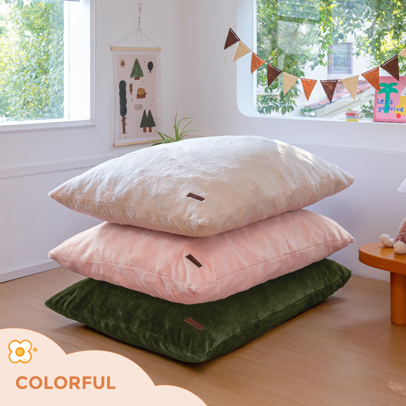 MAXYOYO 3-in-1 Kids Bean Bag Chair Bed - Soft Faux Fur Floor Sofa for Children, Gaming, Reading & Nap Time - Cozy Beige Lounge Chair for Bedroom, Playroom & Dorm Room