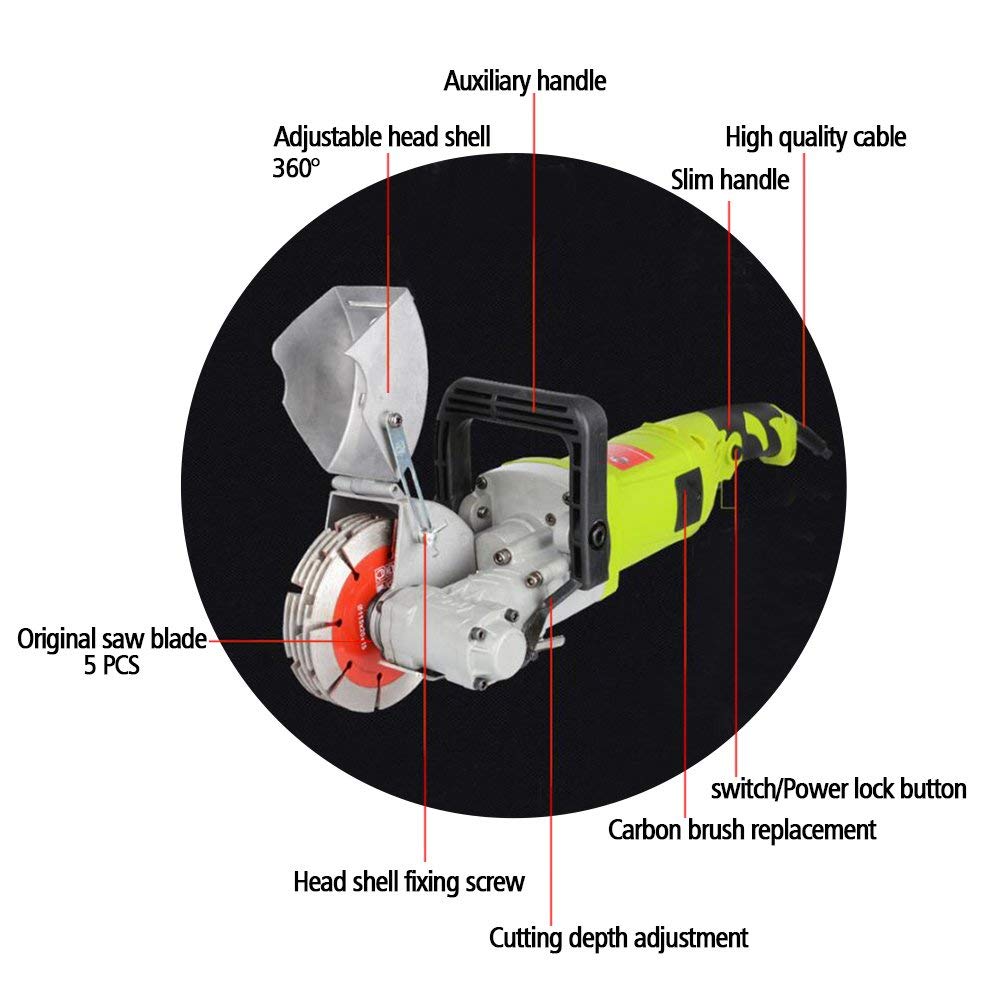 4000W Electric Wall Groove Cutter - 220V Concrete & Brick Slotting Machine with 5 Saw Blades & Carrying Case | Perfect for DIY Home Renovation, Construction Projects & Tile Installation