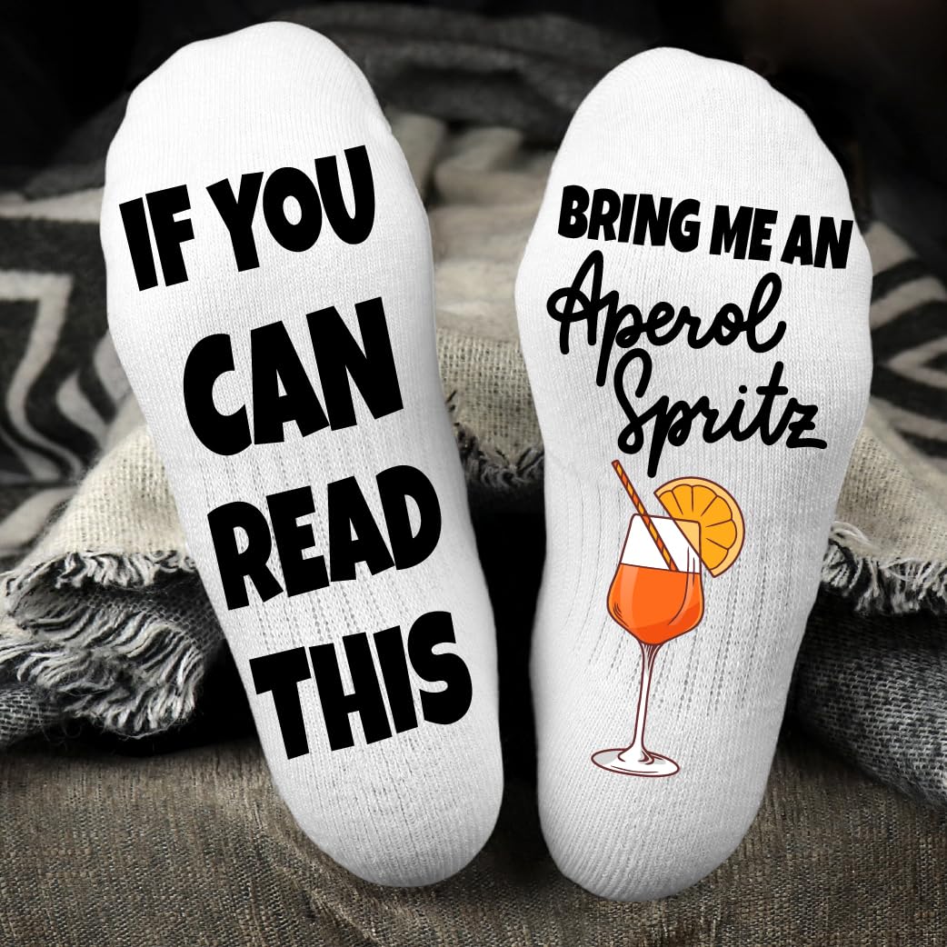 Funny Aperol Spritz Cocktail Socks for Men & Women - Personalized Crew Black Socks with 'If You Can Read This' Print - Unique Gift Idea for Cocktail Lovers, Party Wear & Casual Outfits