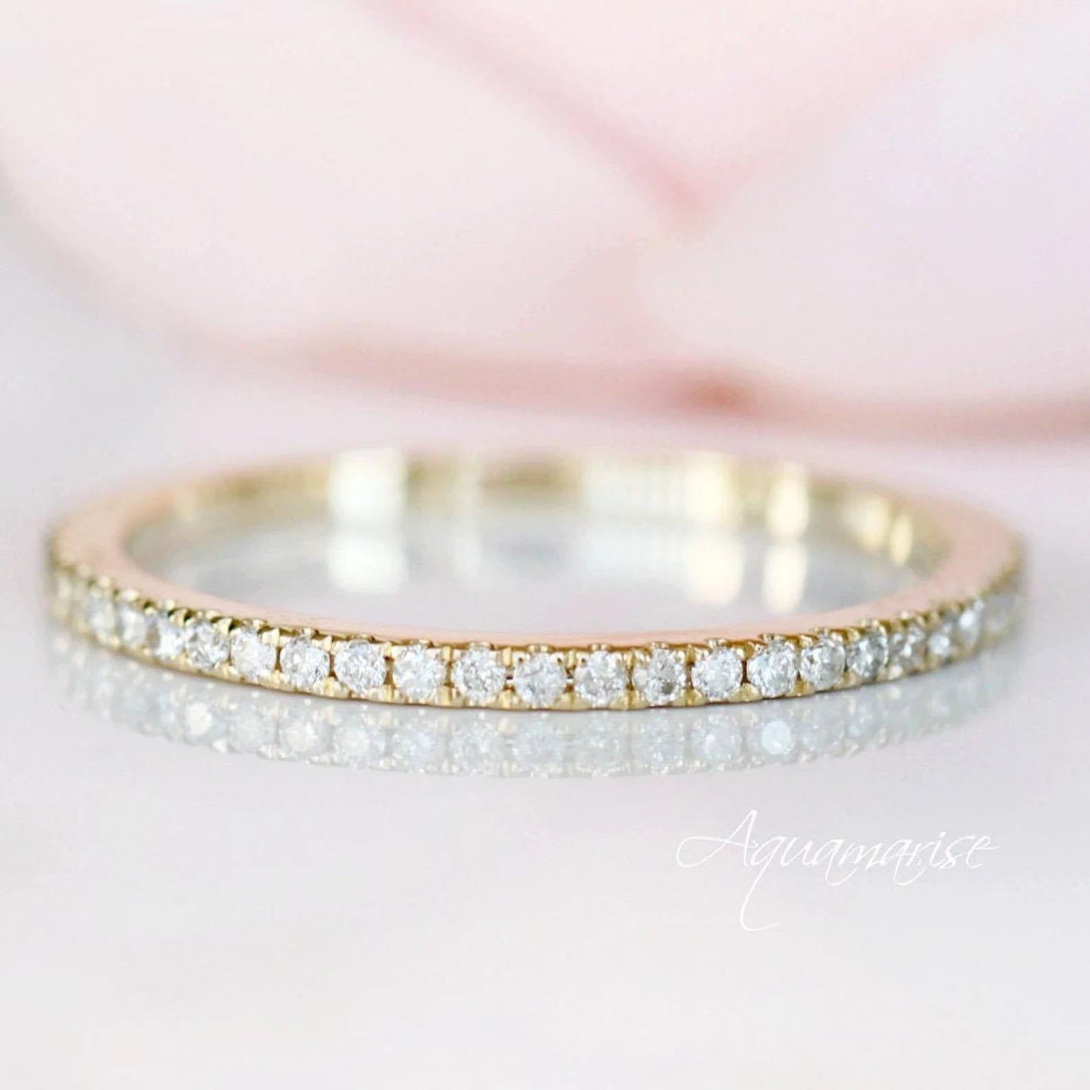Petite Half Eternity Natural Diamond or Moissanite Wedding Band Ring - 10K/14K/18K Solid Yellow Gold - Perfect for Engagement, Anniversary & Bridal Jewelry Gifts