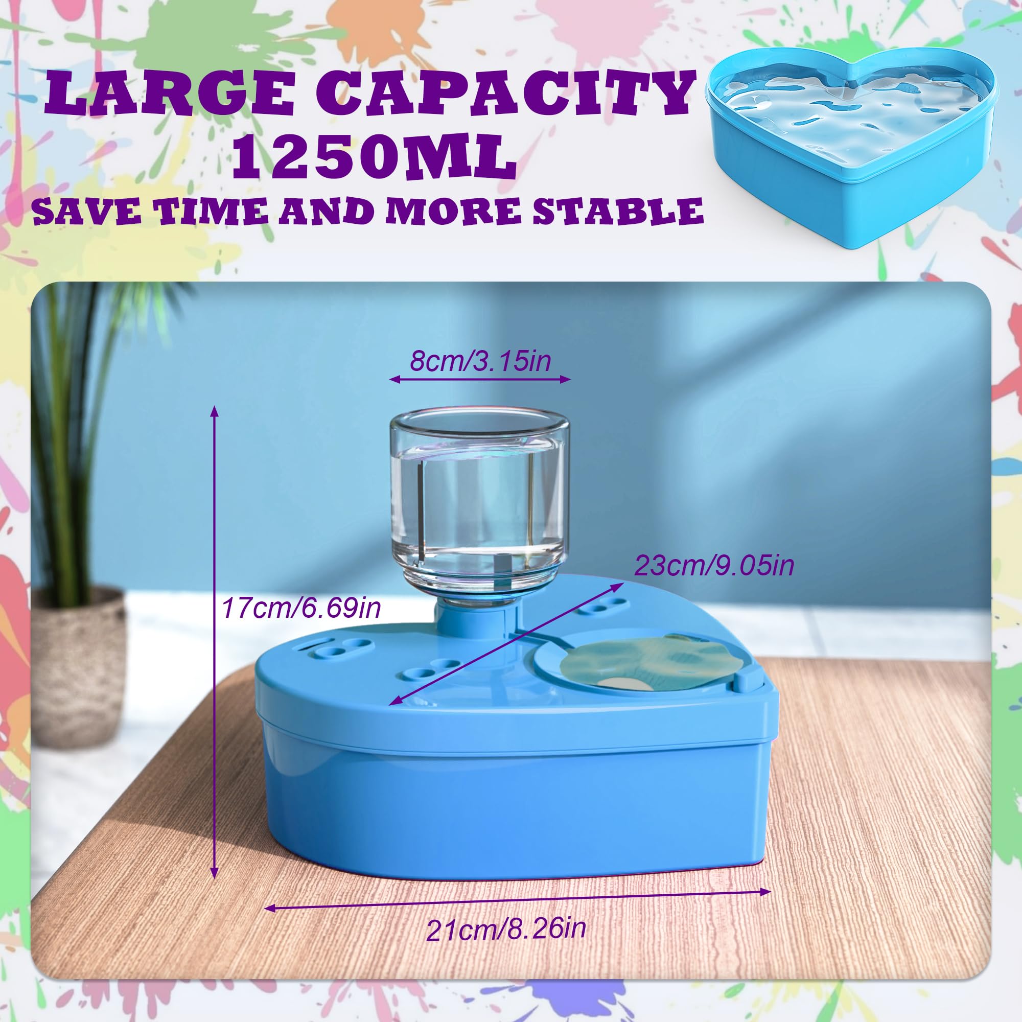 Upgraded FJB Paint Brush Rinser - 1250ml Large Bowl Brush Cleaner for Big Brushes, Leak-Proof Washer for Acrylic, Watercolor & Water-Based Paints - Includes Palette & Brushes (Blue) - Perfect for Artists, Hobbyists & DIY Painting Projects