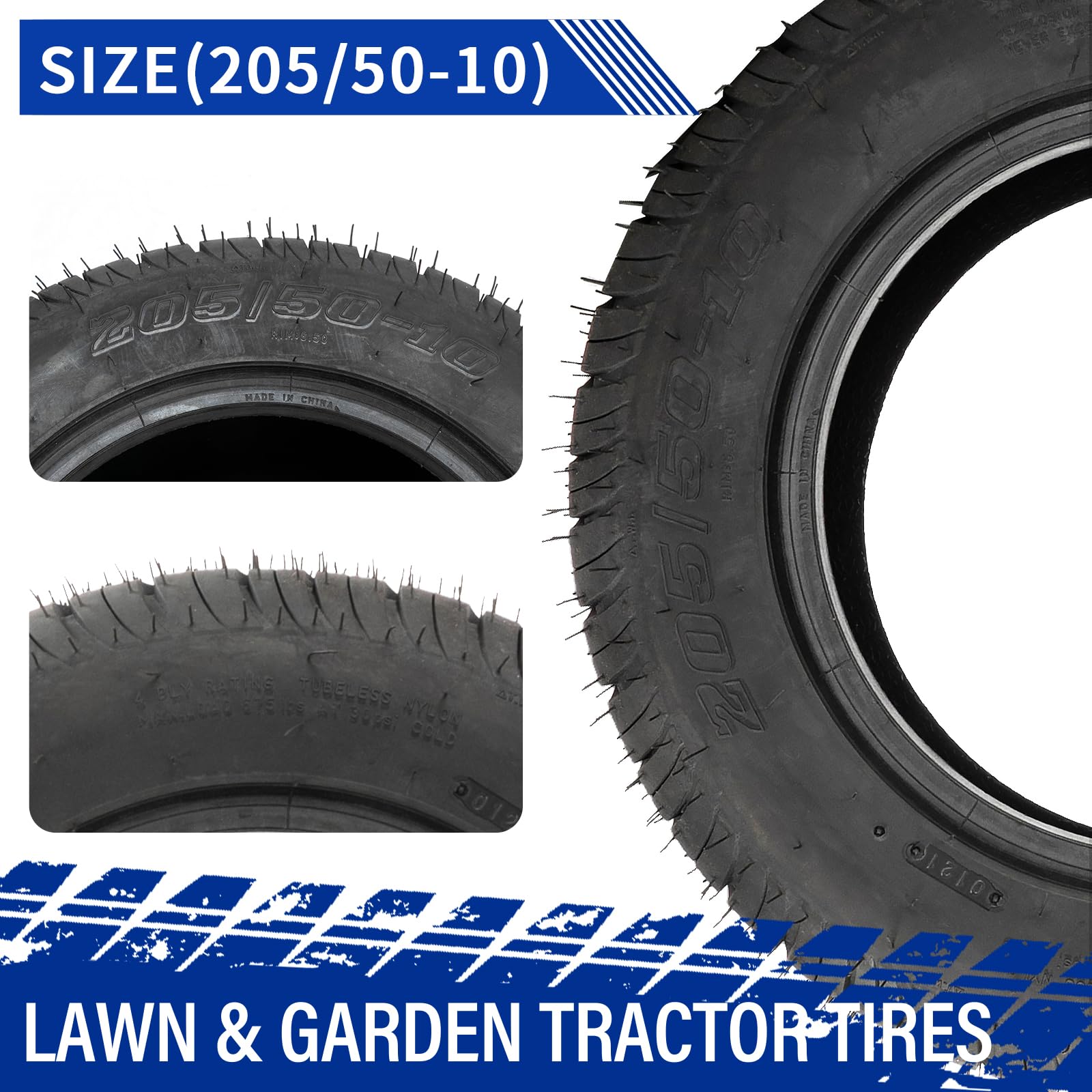 **AutoForever 205/50-10 Lawn Mower & Golf Cart Tires - 4 PLY Heavy Duty Turf Tires (Set of 2) - Perfect for Lawn Tractors, Garden Equipment & Utility Vehicles**