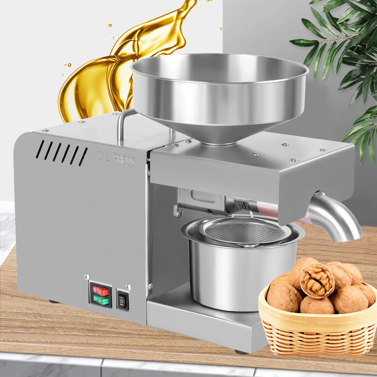 600W Stainless Steel Automatic Oil Press Machine - Cold & Hot Press for Home & Commercial Use | 304 Stainless Steel | High Efficiency 45% Oil Extraction | Multiple Press Modes | 110V | Perfect for Olive, Peanut, Coconut & Seed Oils | Ideal for Restaurants, Bakeries & Homemade Healthy Cooking