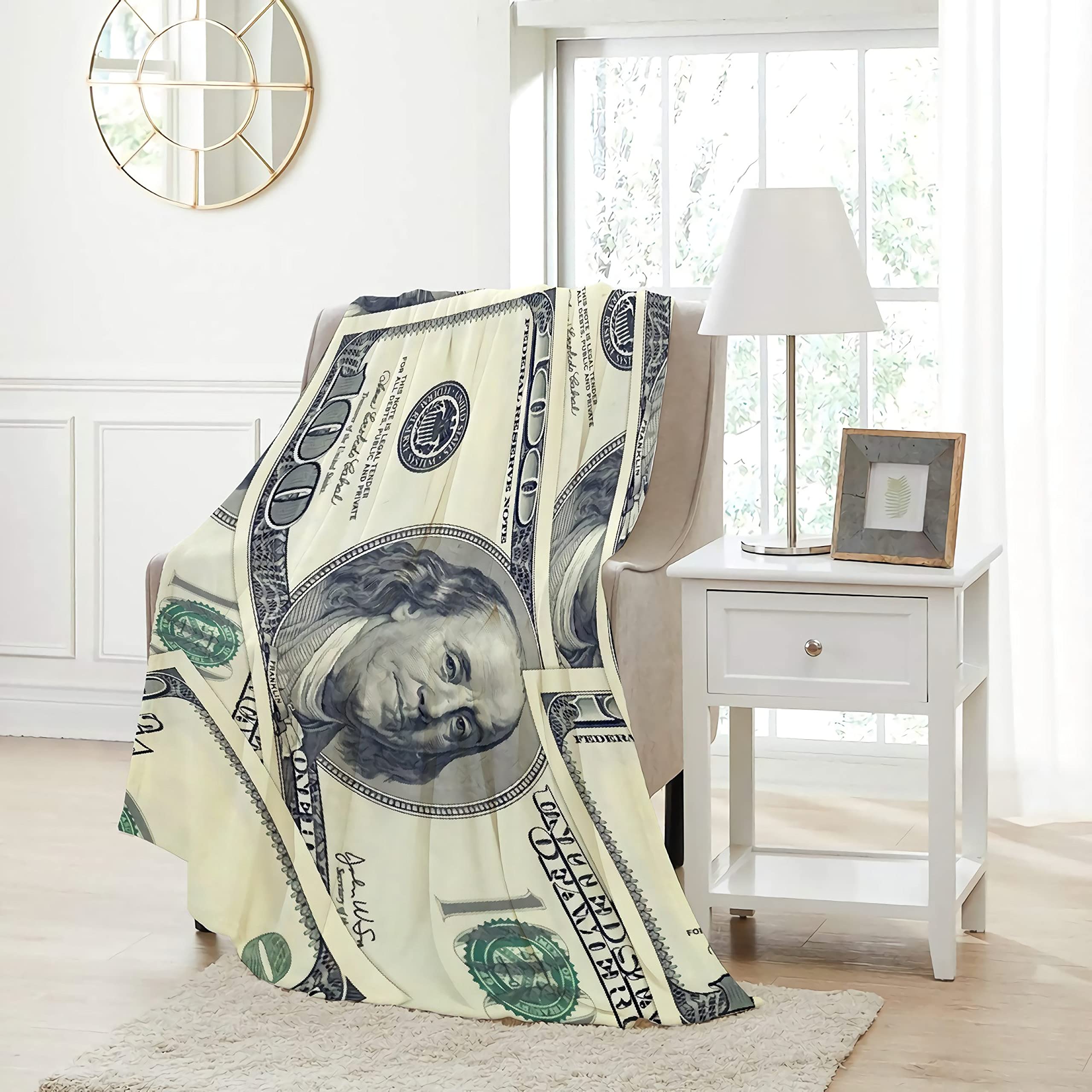 Pindola $100 Bill Design Throw Blanket - Ultra Soft, Lightweight & Warm Fleece Blanket 80