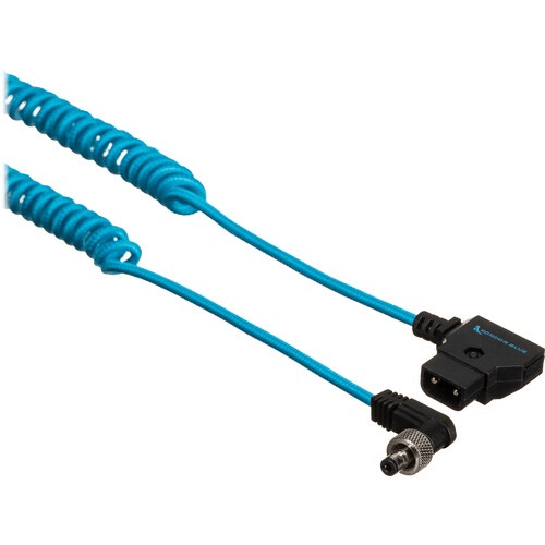 Kondor Blue Coiled D-Tap to Locking DC 2.1mm Right Angle Power Cable (16in to 50in) - Perfect for Camera Rigs, LED Lights & Portable Power Solutions