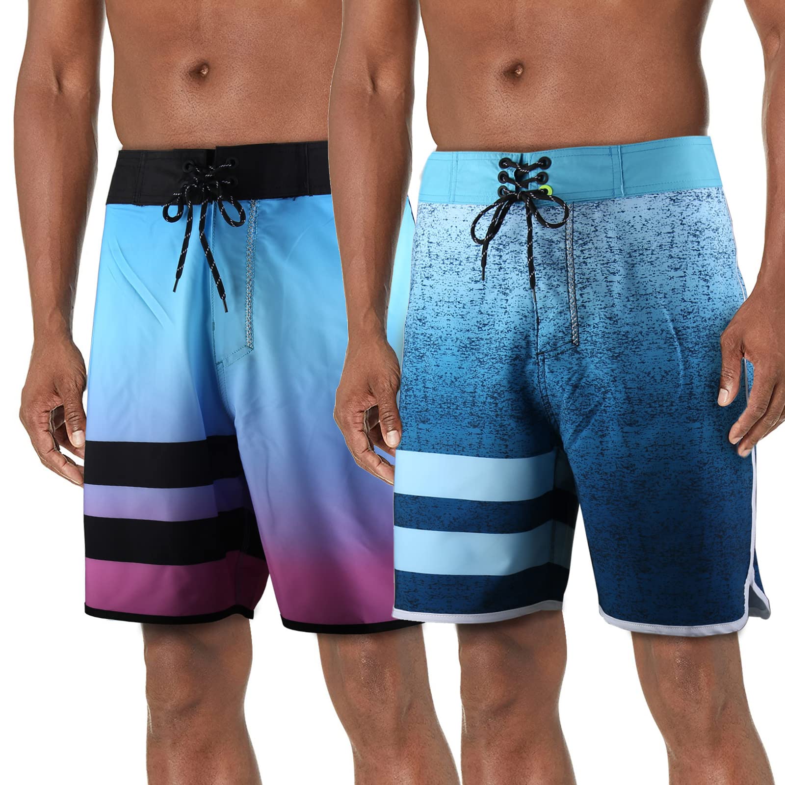 BOOMCOOL Men's Swim Trunks 2-Pack - Quick Dry Swim Shorts, Board Shorts & Beach Shorts for Men | Funny Bathing Suits for Swimming, Surfing & Summer Vacations